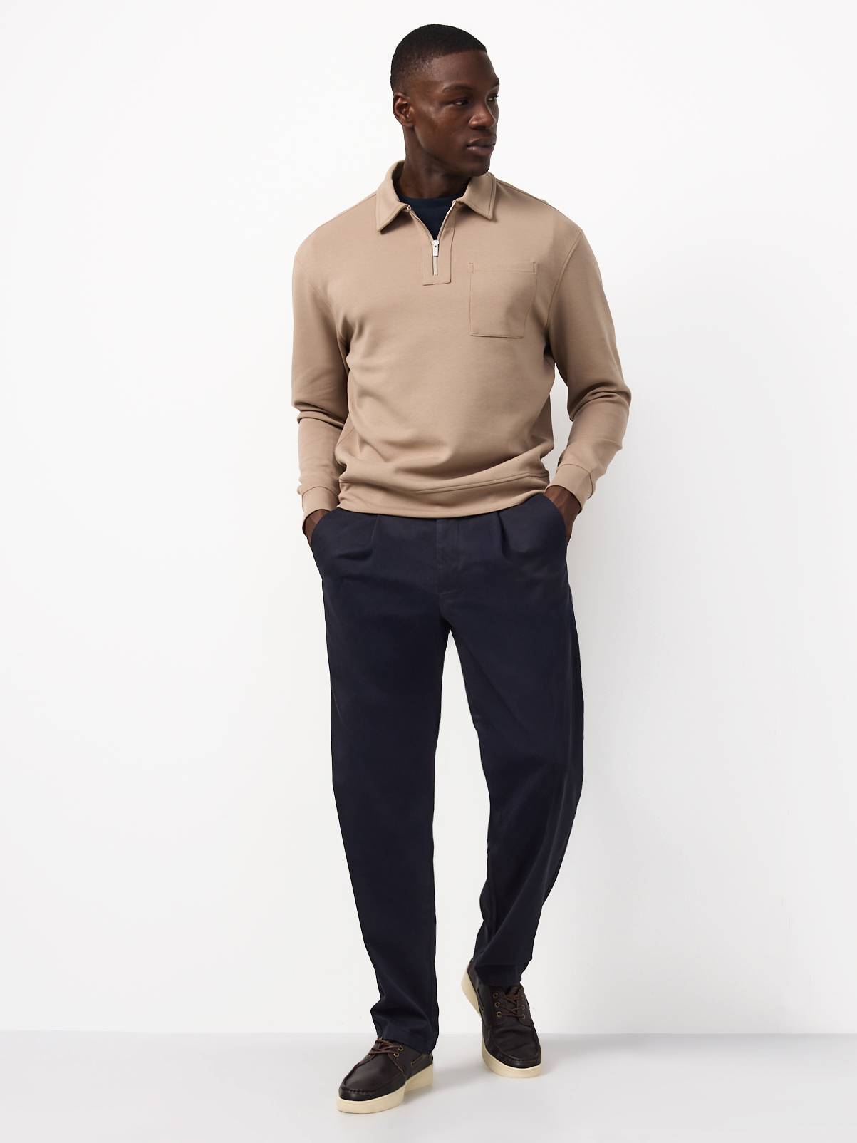 Stone-Coloured Half-Zip Collared Sweater XXXL - Image 2