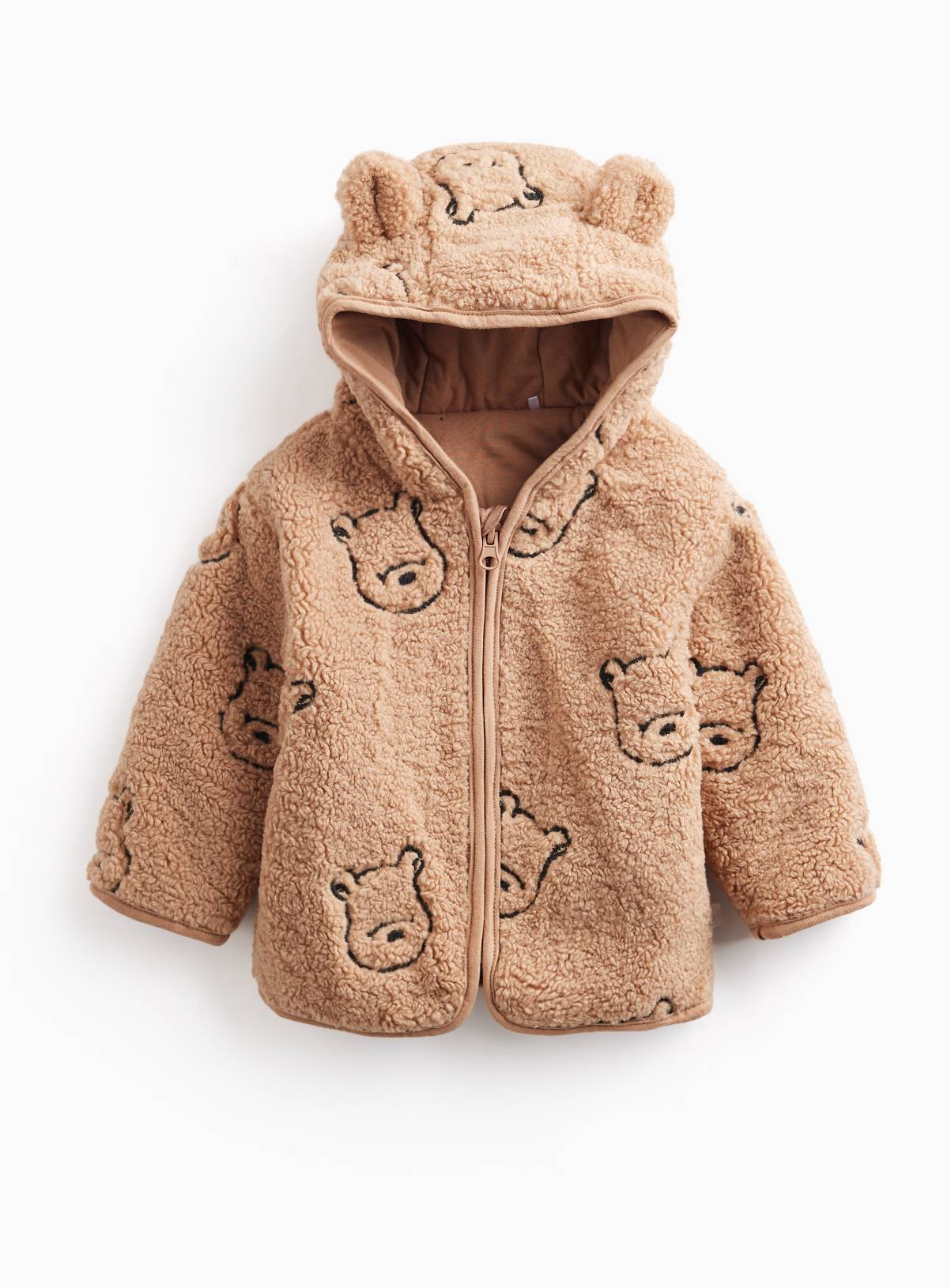 Beige Teddy Bear Borg Zip-Through Jacket 6-9 months - Image 1
