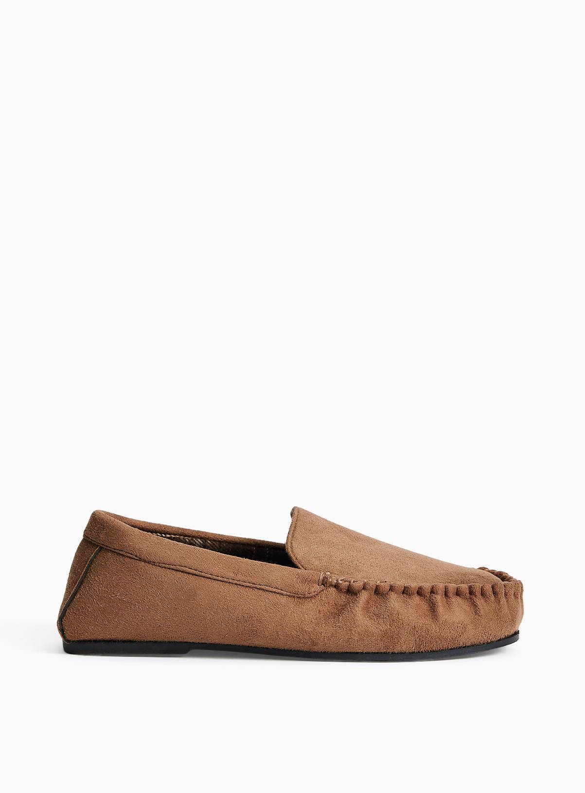 Tan Check Lined Moccasin Slippers 7 - Image 2