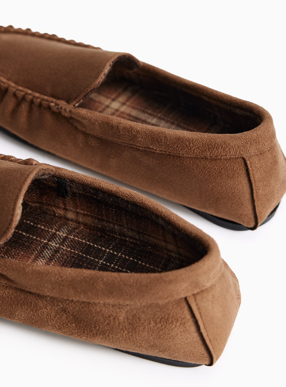 Tan Check Lined Moccasin Slippers 7 - Image 4 thumbnail