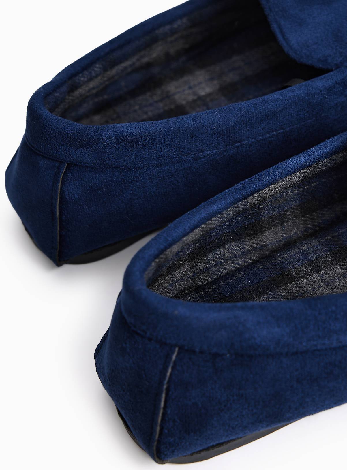 Navy Check Collar Moccasin Slippers 12 - Image 4
