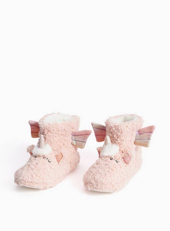 Pink Unicorn Borg Slippers 6-7 Infant