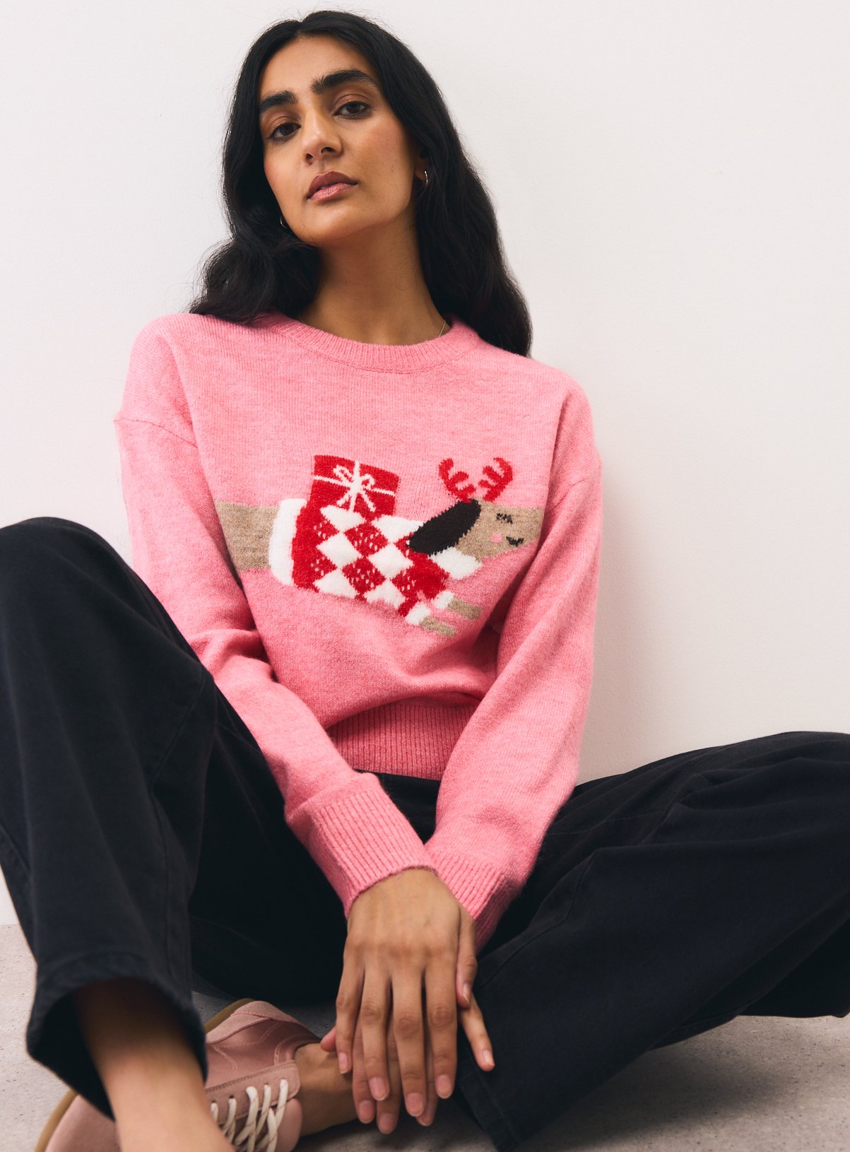 Christmas Pink Sausage Dog Jumper XS - Image 2 thumbnail
