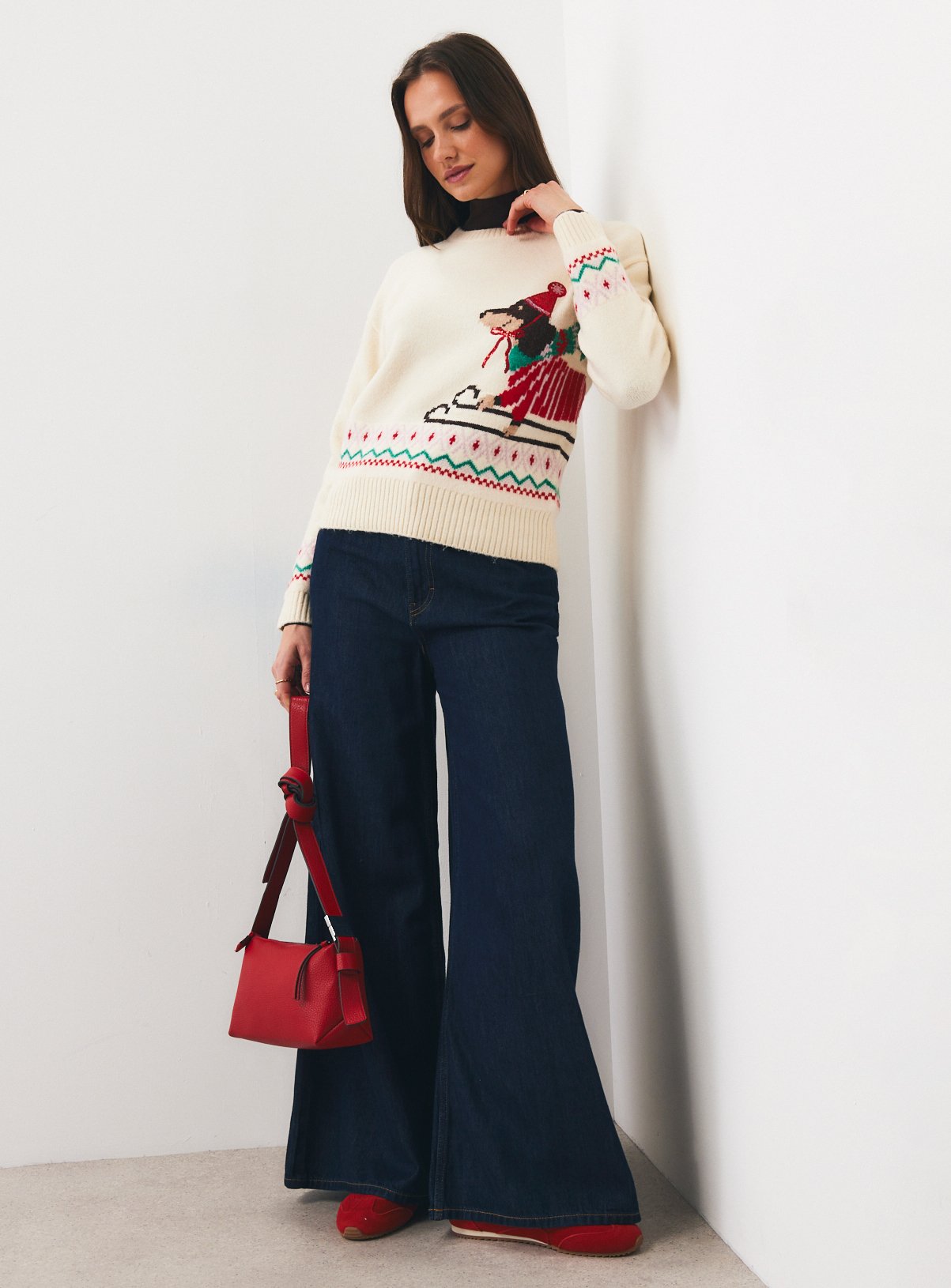 Mini Me Cream Dachshund Christmas Knitted Jumper XL - Image 2 thumbnail