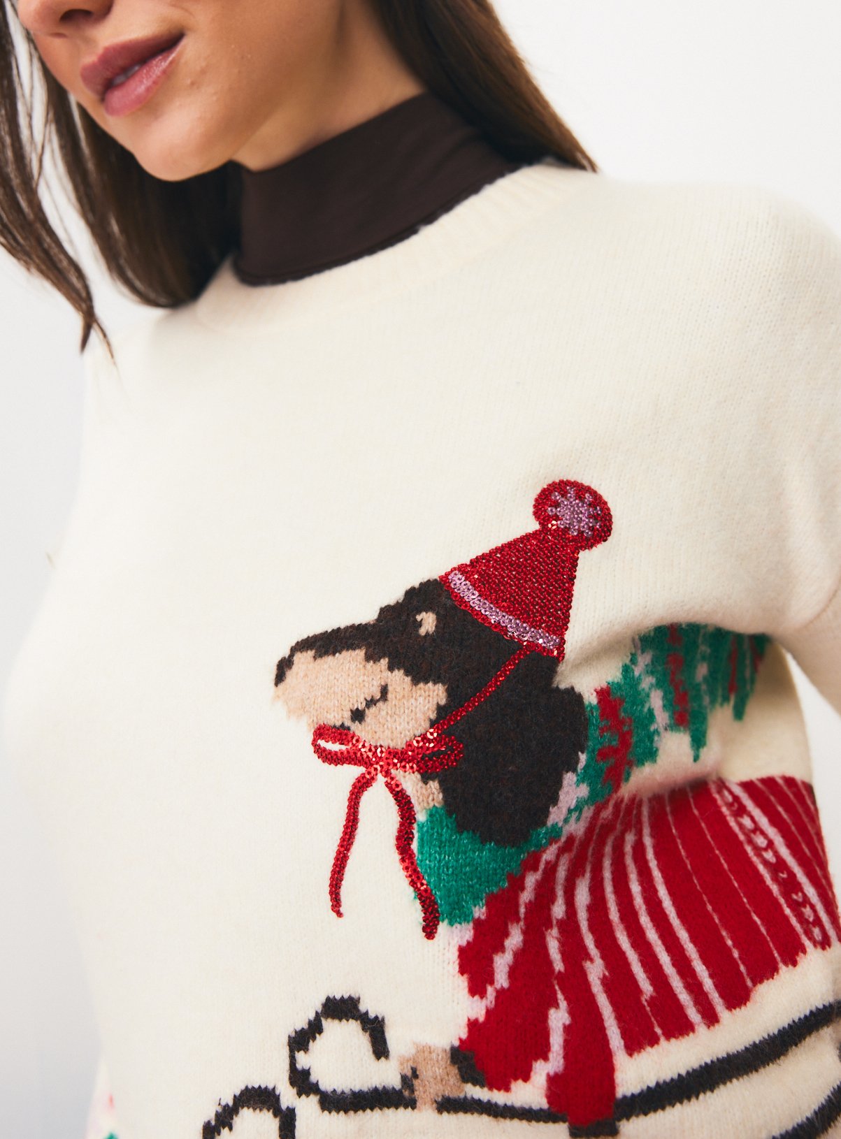 Mini Me Cream Dachshund Christmas Knitted Jumper XL - Image 3 thumbnail