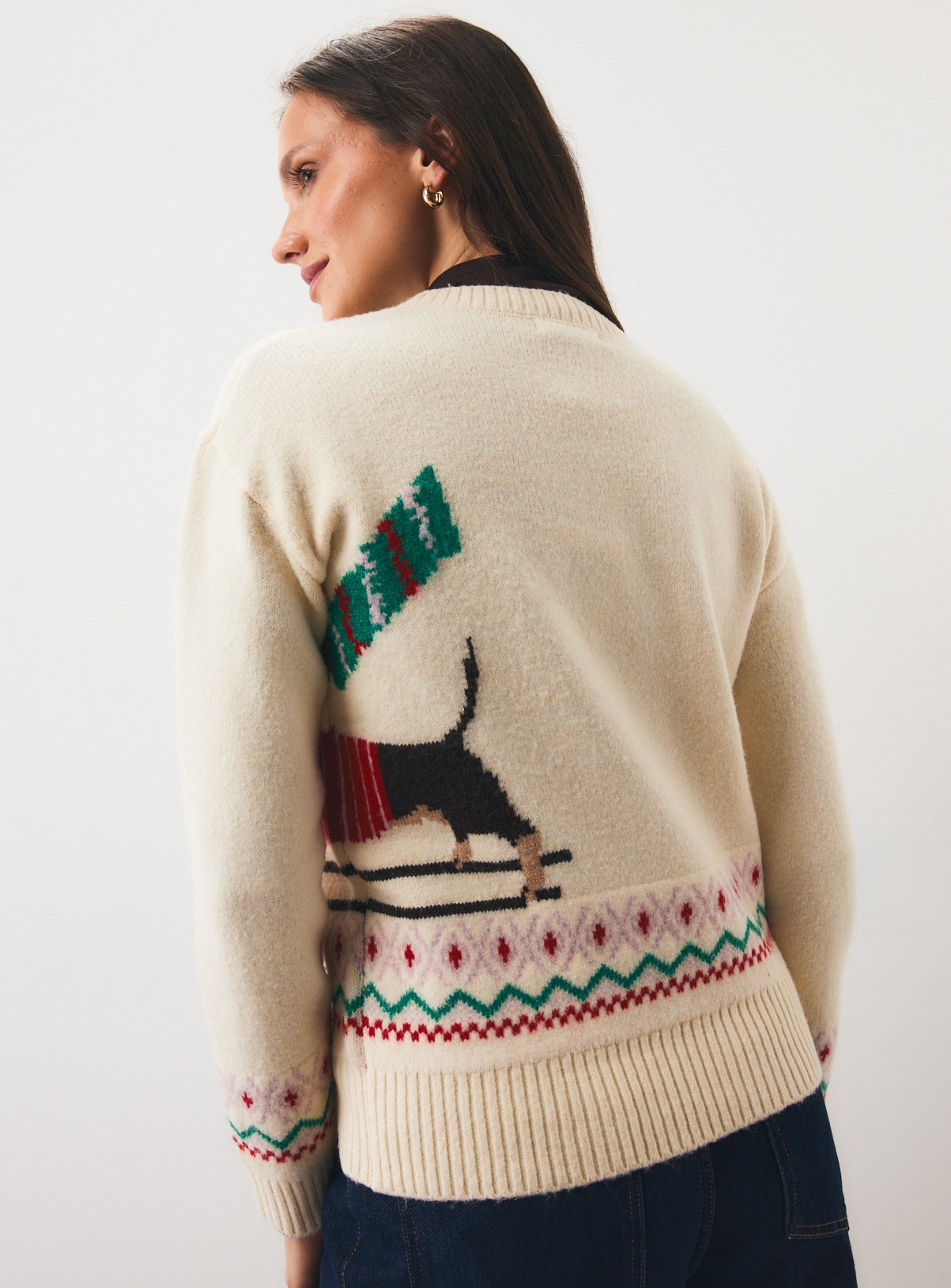 Mini Me Cream Dachshund Christmas Knitted Jumper XL - Image 4 thumbnail