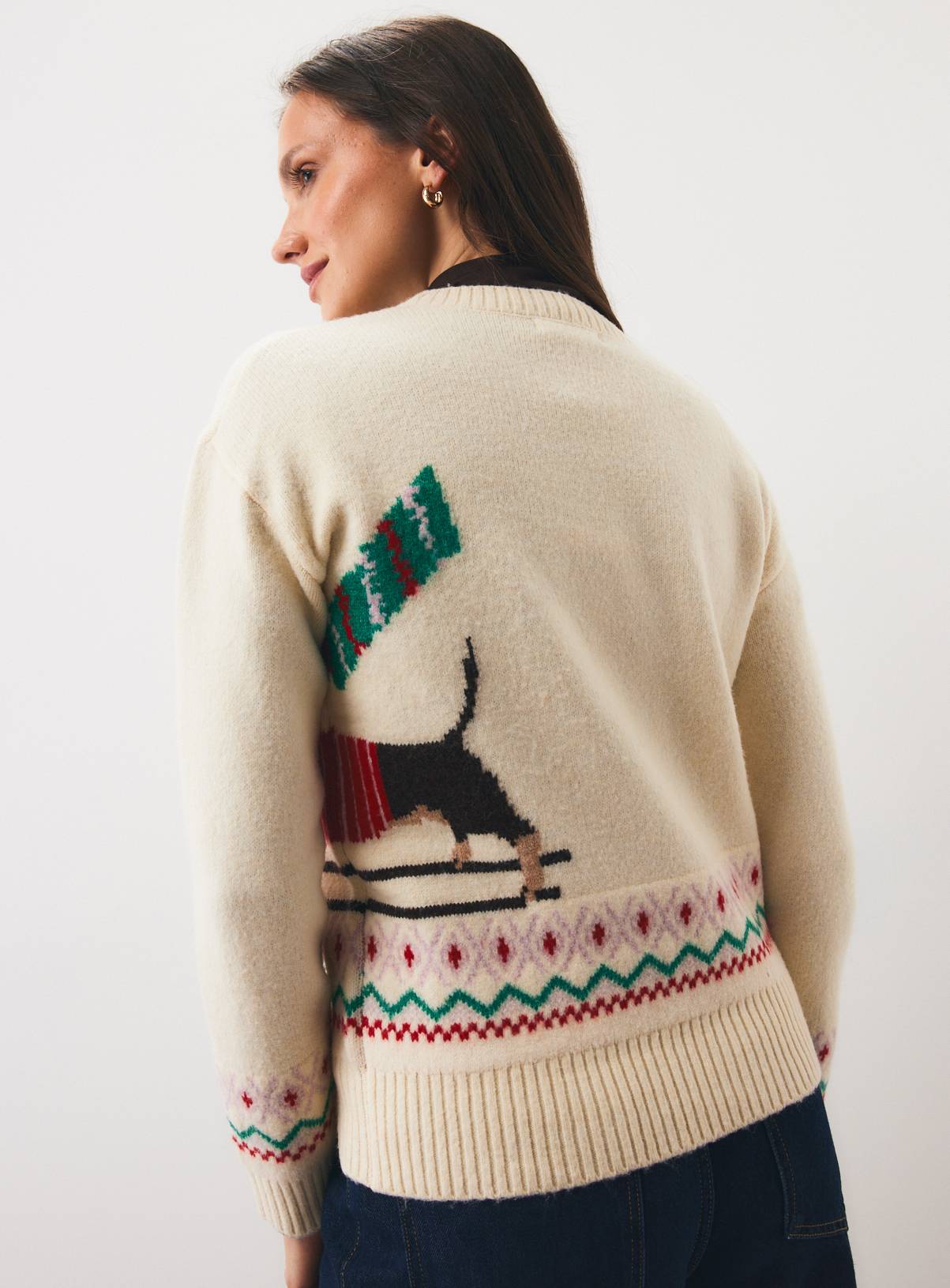 Mini Me Cream Dachshund Christmas Knitted Jumper XL - Image 4