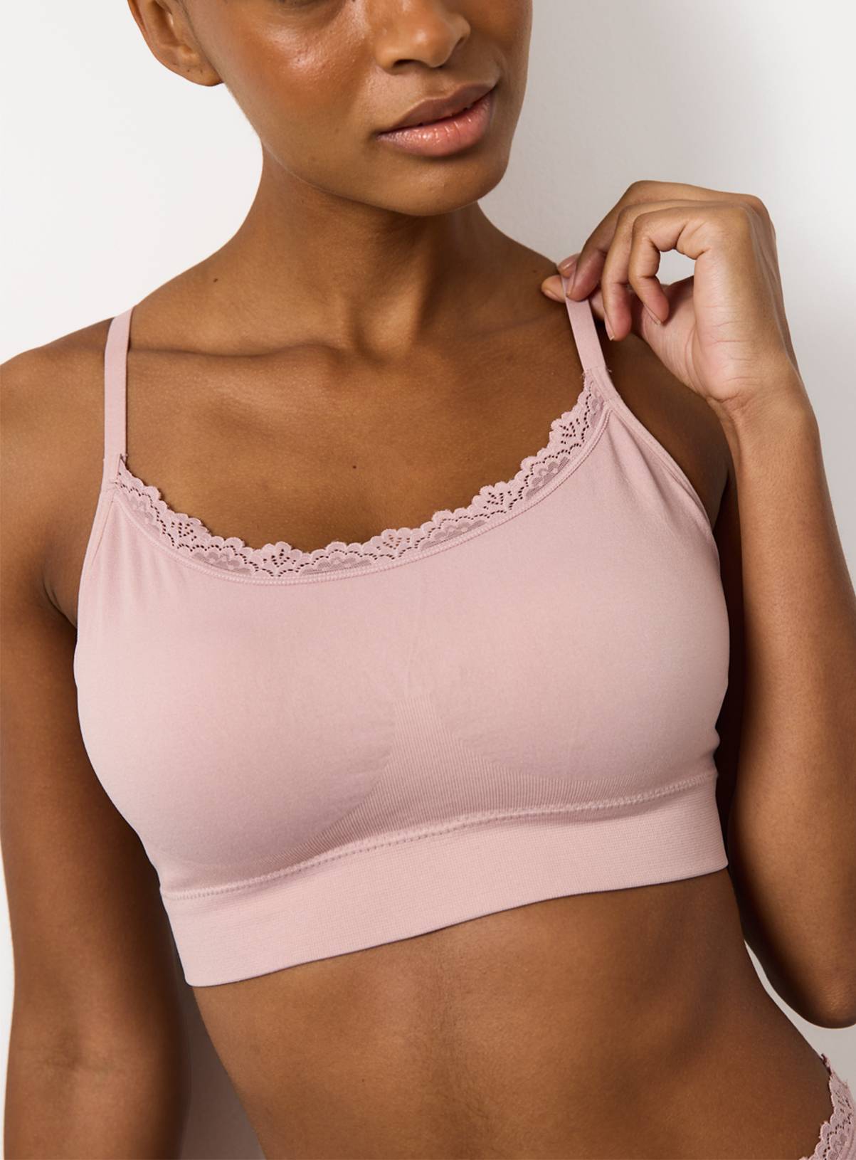 Brown Lace Trim Seamless Crop Top S - Image 2