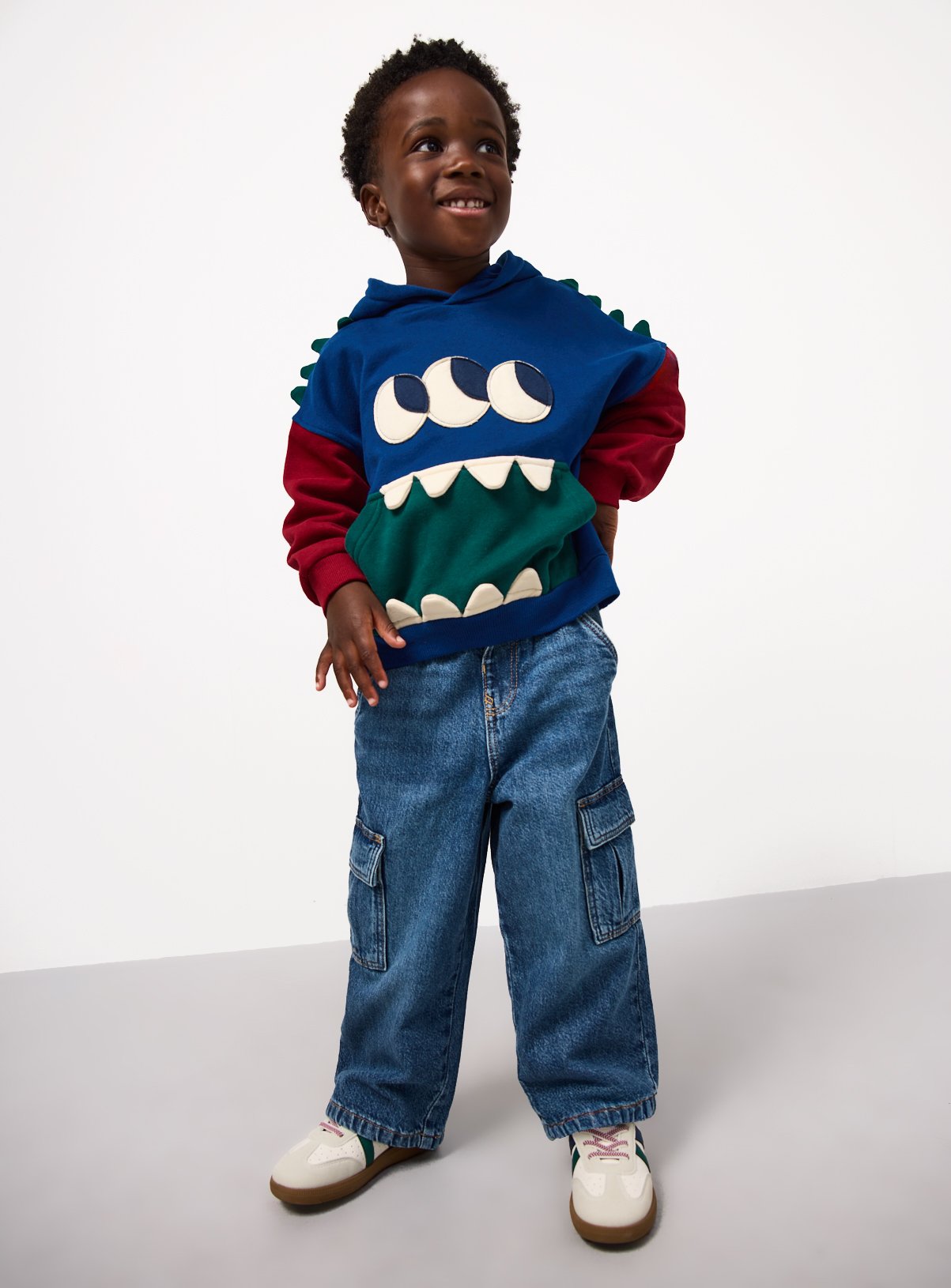 Navy & Green 90s Monster Hoodie 3-4 Years - Image 2 thumbnail