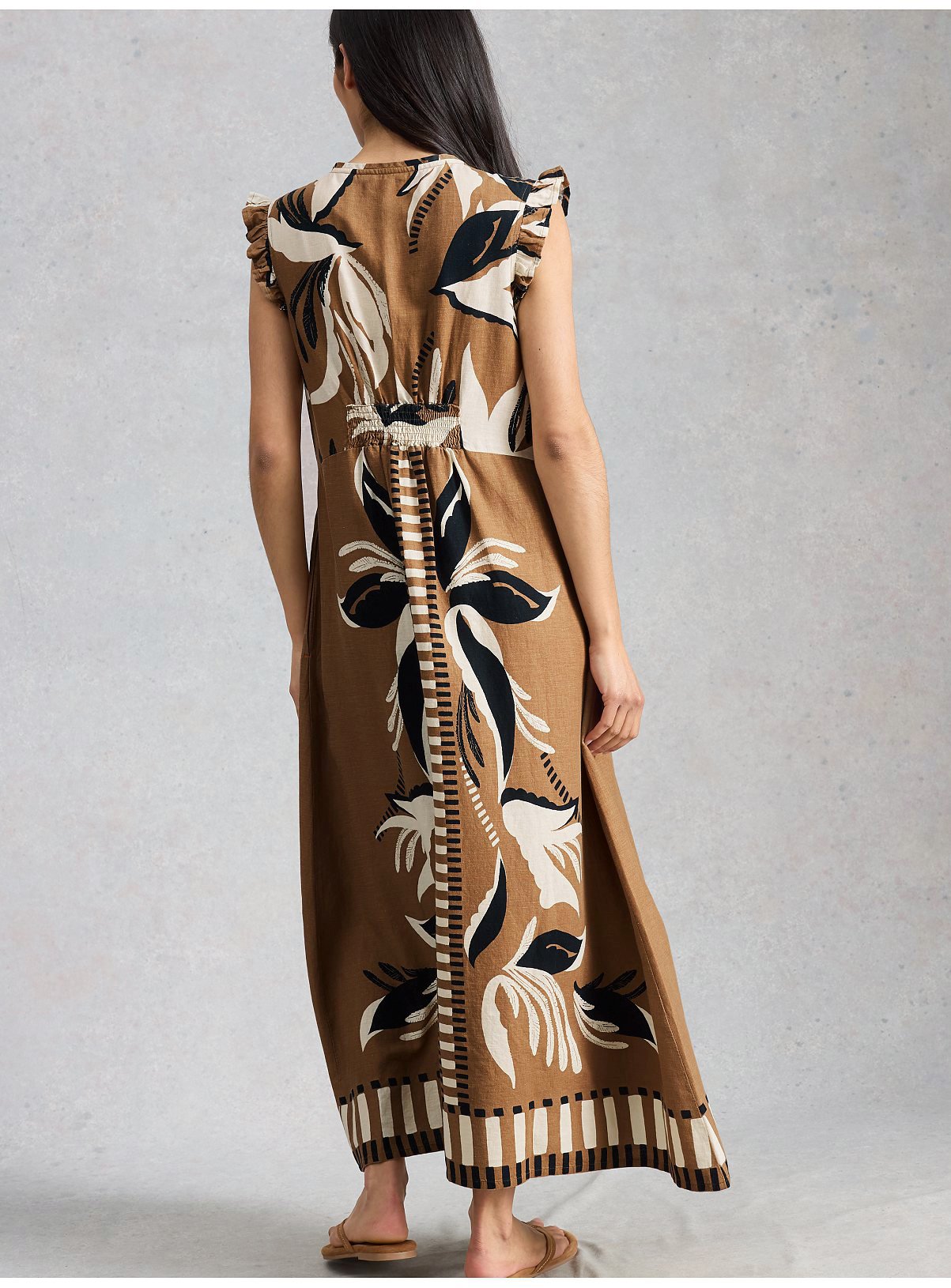 WHITE STUFF Lorna Linen Blend Maxi Dress Brown 18 - Image 2 thumbnail
