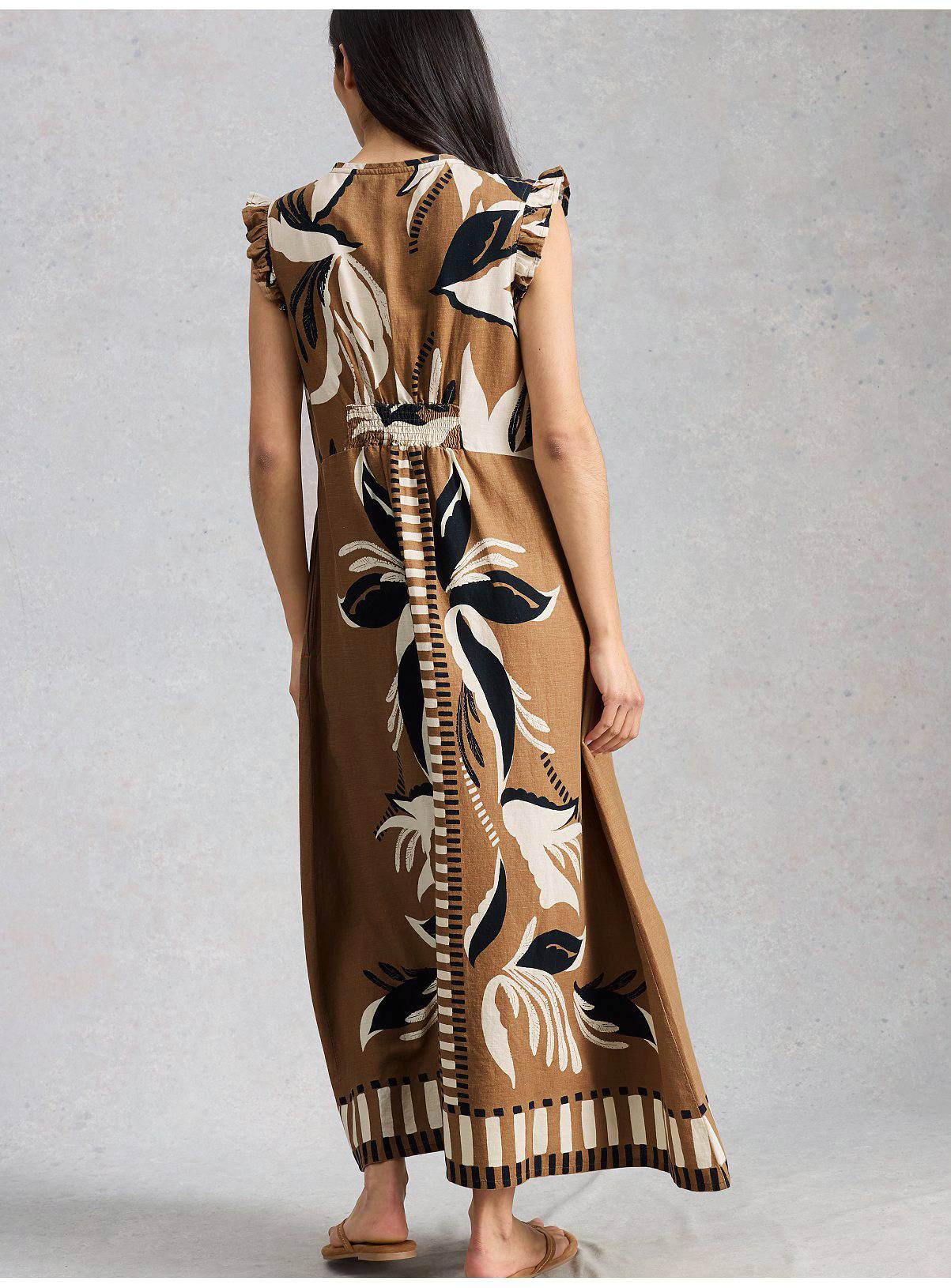 WHITE STUFF Lorna Linen Blend Maxi Dress Brown 18 - Image 2