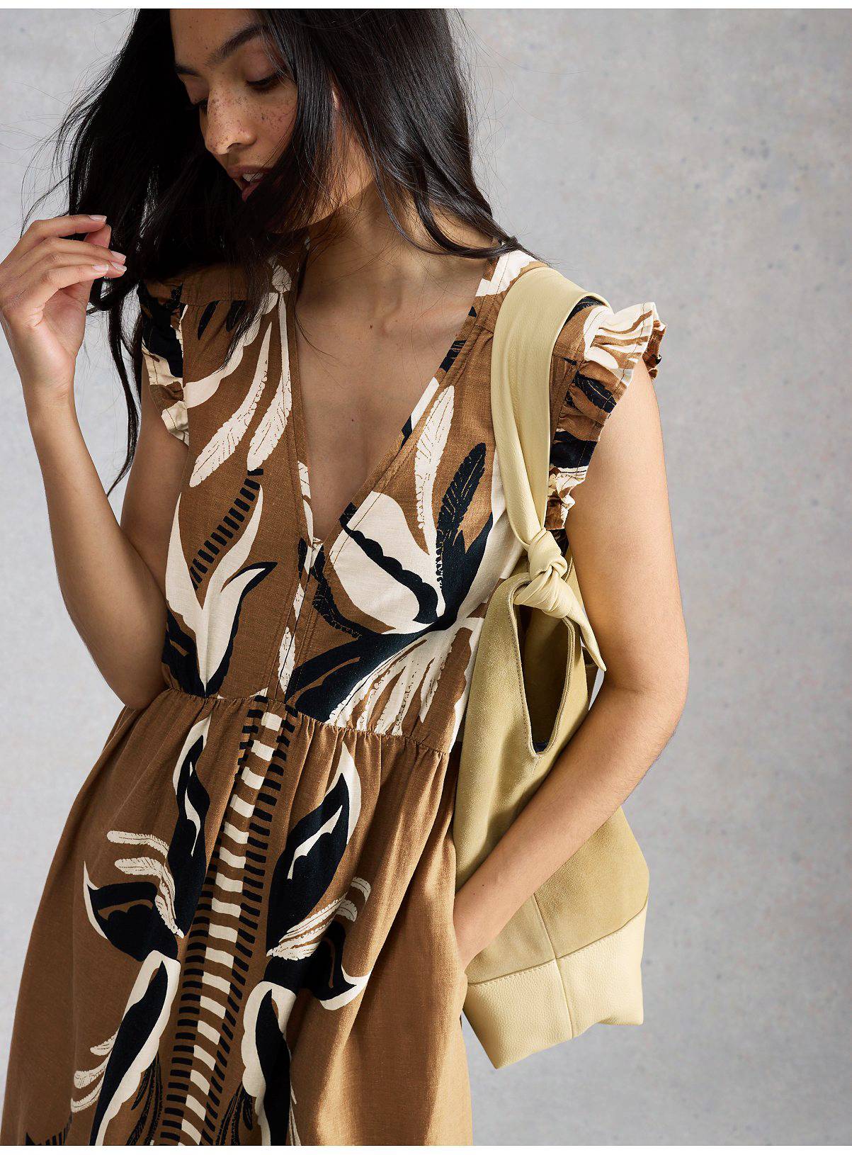 WHITE STUFF Lorna Linen Blend Maxi Dress Brown 18 - Image 4