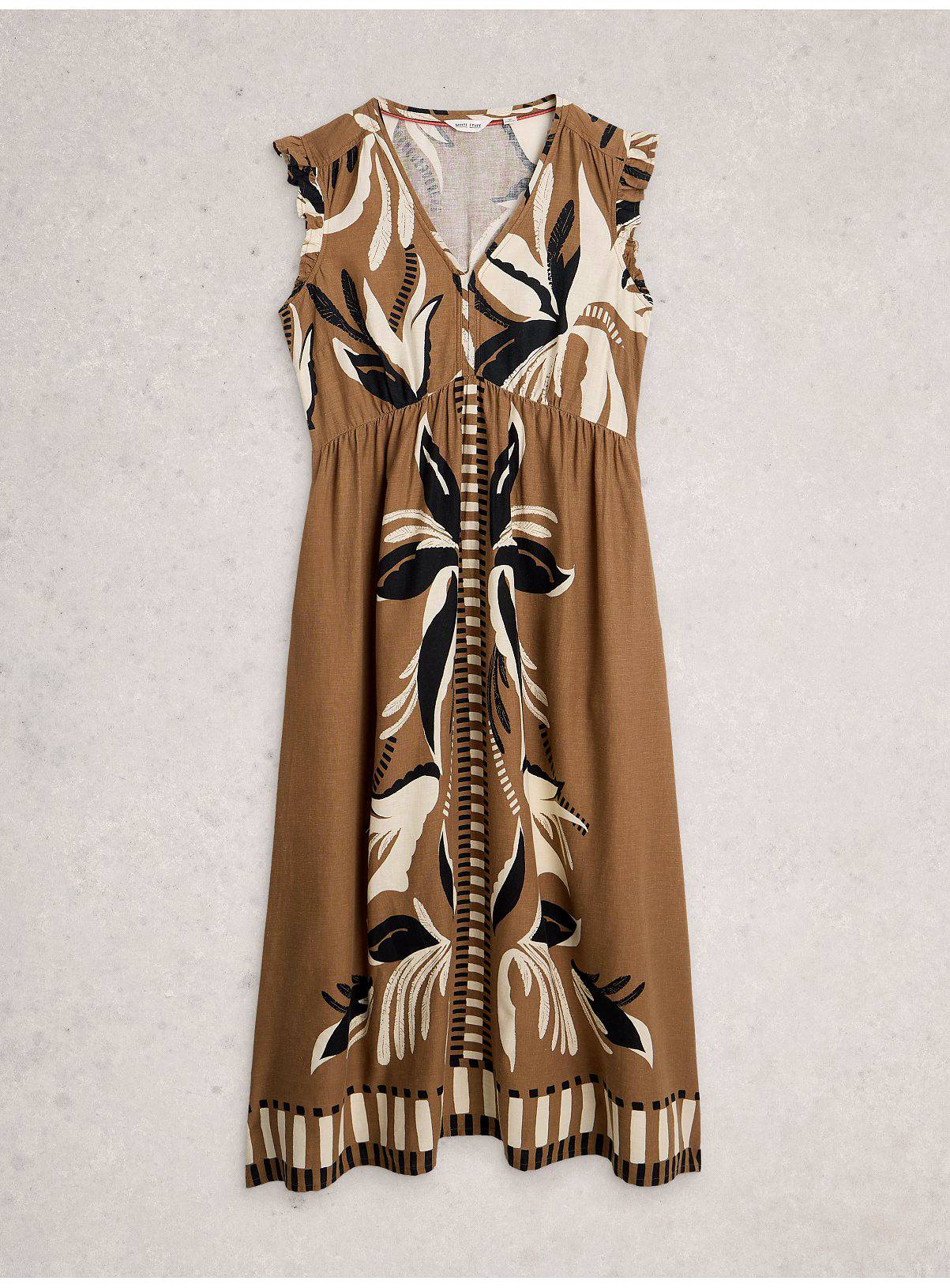 WHITE STUFF Lorna Linen Blend Maxi Dress Brown 18 - Image 5