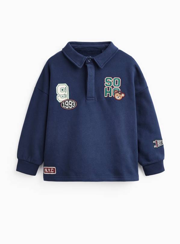 Navy Rugby Patch Long Sleeved Shirt 1-2 years