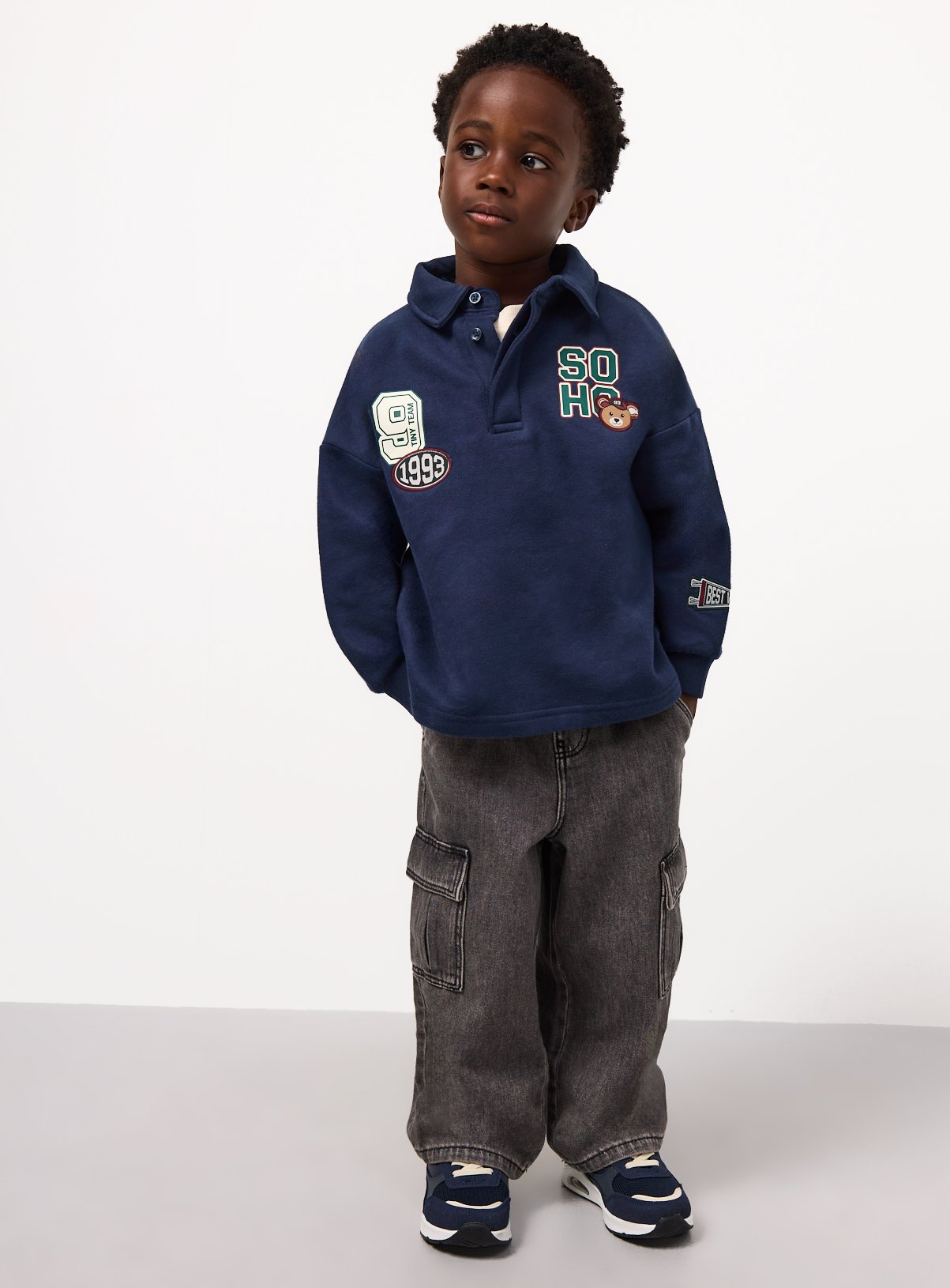 Navy Rugby Patch Long Sleeved Shirt 6-7 years - Image 2 thumbnail