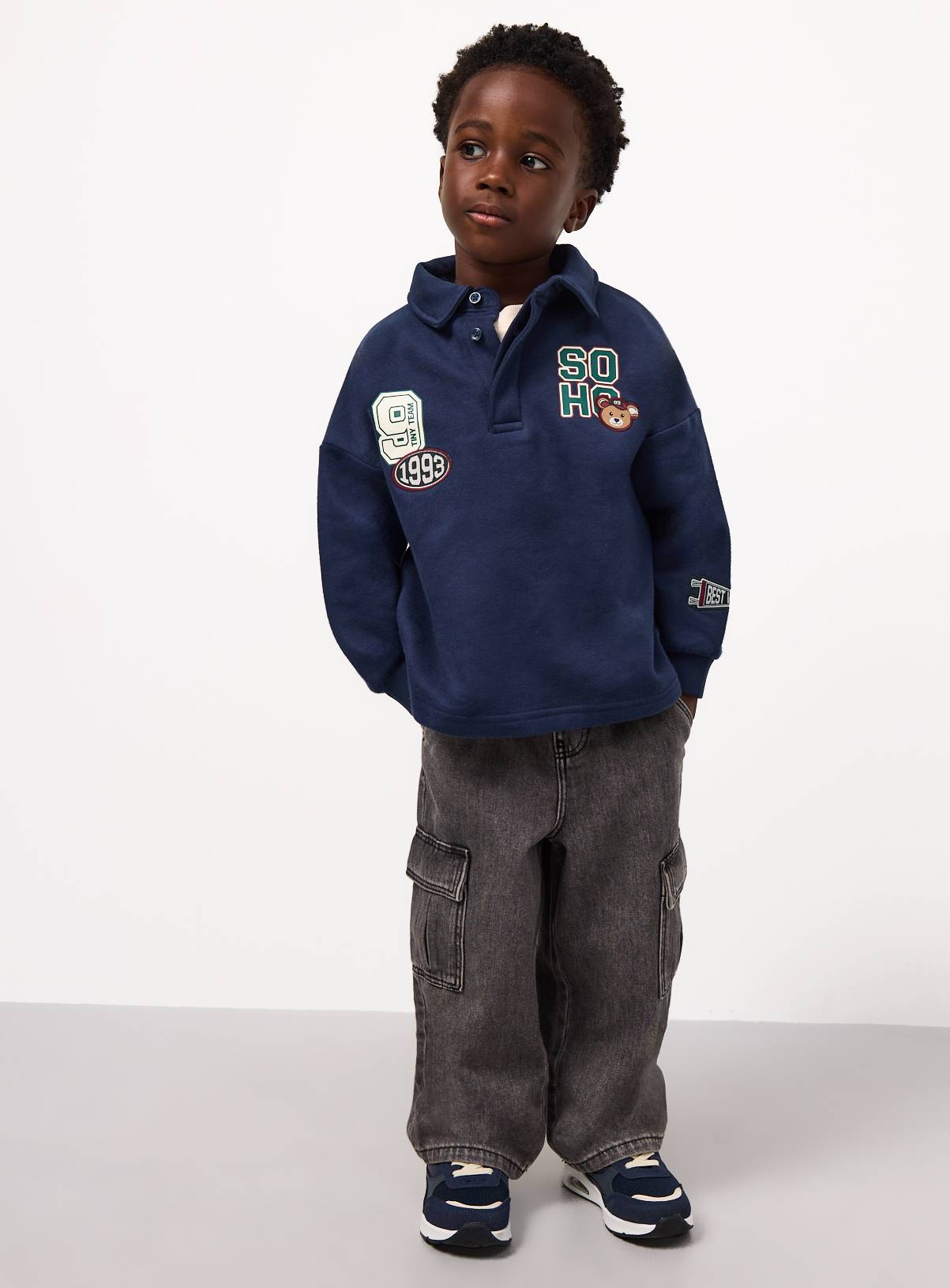Navy Rugby Patch Long Sleeved Shirt 6-7 years - Image 2