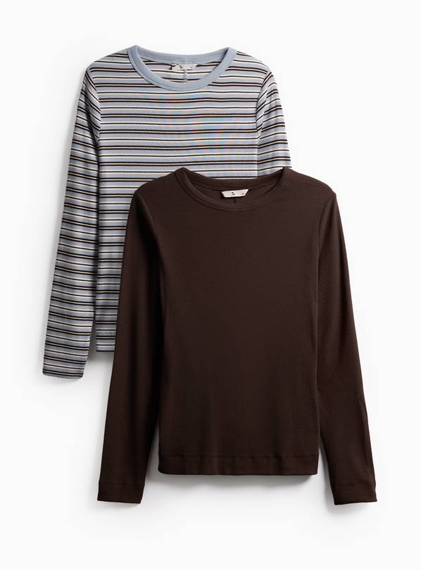 Brown Long Sleeve Ribbed Tops 2 Pack 20