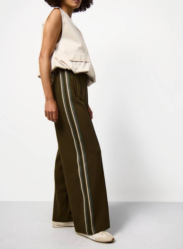 Khaki Side Stripe Wide Leg Trousers 22