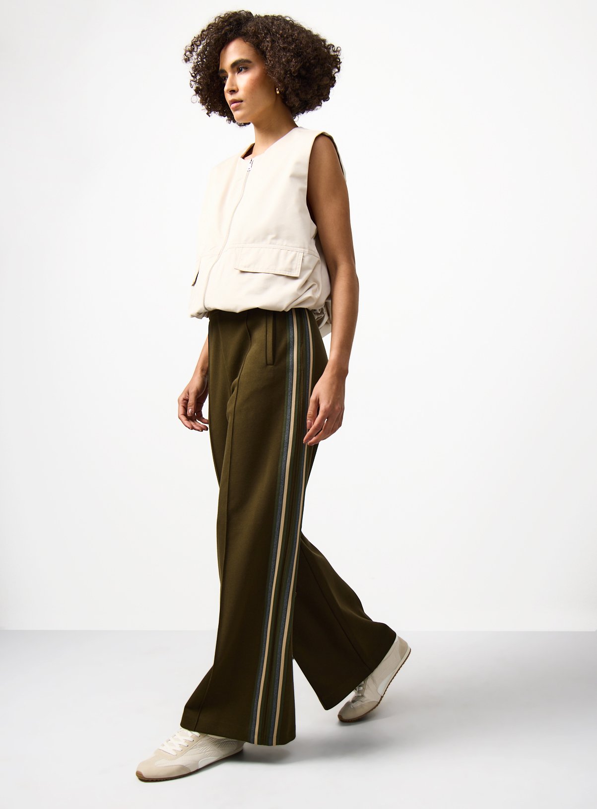 Khaki Side Stripe Wide Leg Trousers 14 - Image 2 thumbnail