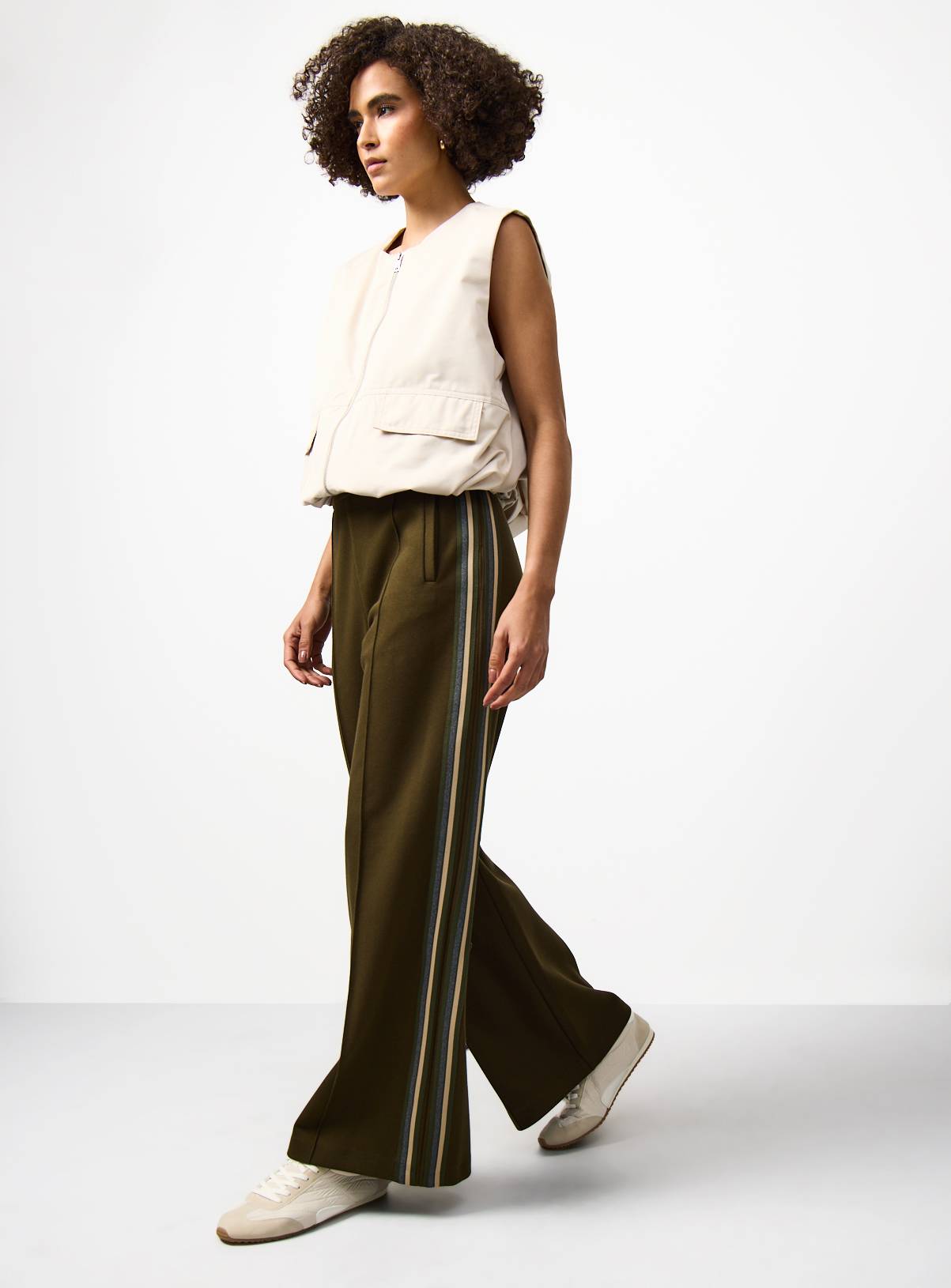 Khaki Side Stripe Wide Leg Trousers 14 - Image 2