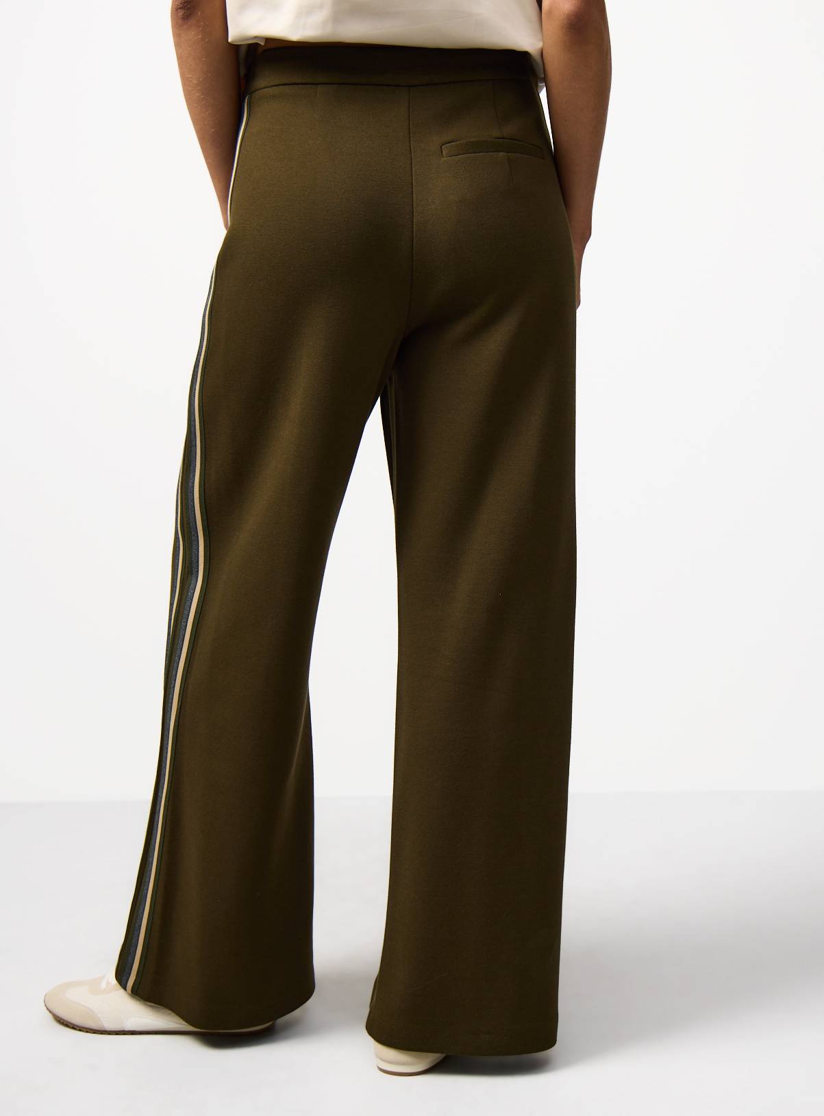 Khaki Side Stripe Wide Leg Trousers 14 - Image 4