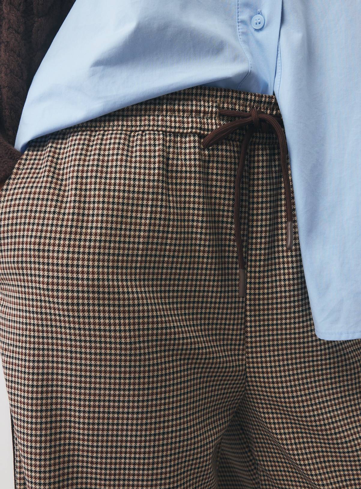 Brown Woven Check Side Stripe Wide Leg Trousers 14 - Image 3
