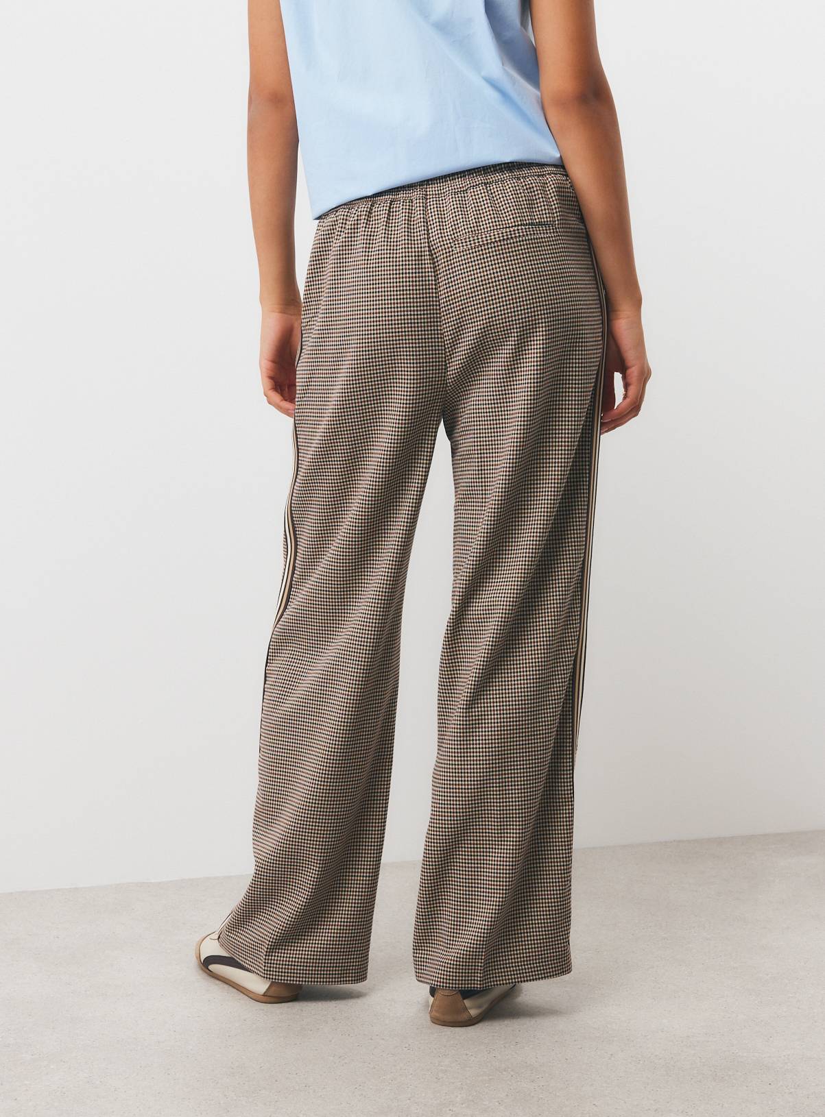 Brown Woven Check Side Stripe Wide Leg Trousers 14 - Image 4