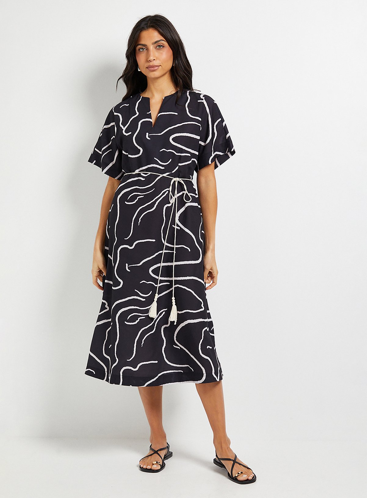 WALLIS Abstract Belted Midi Dress 10 - Image 1 thumbnail