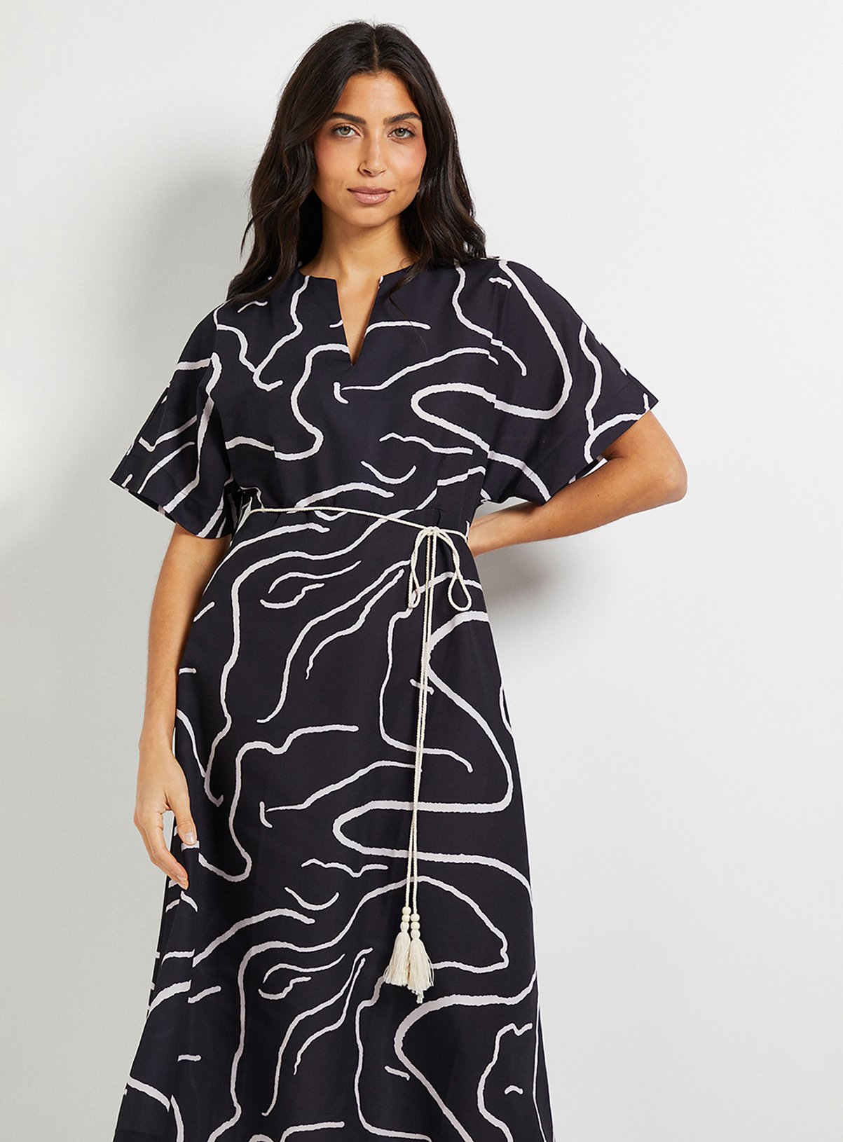 WALLIS Abstract Belted Midi Dress 10 - Image 2 thumbnail