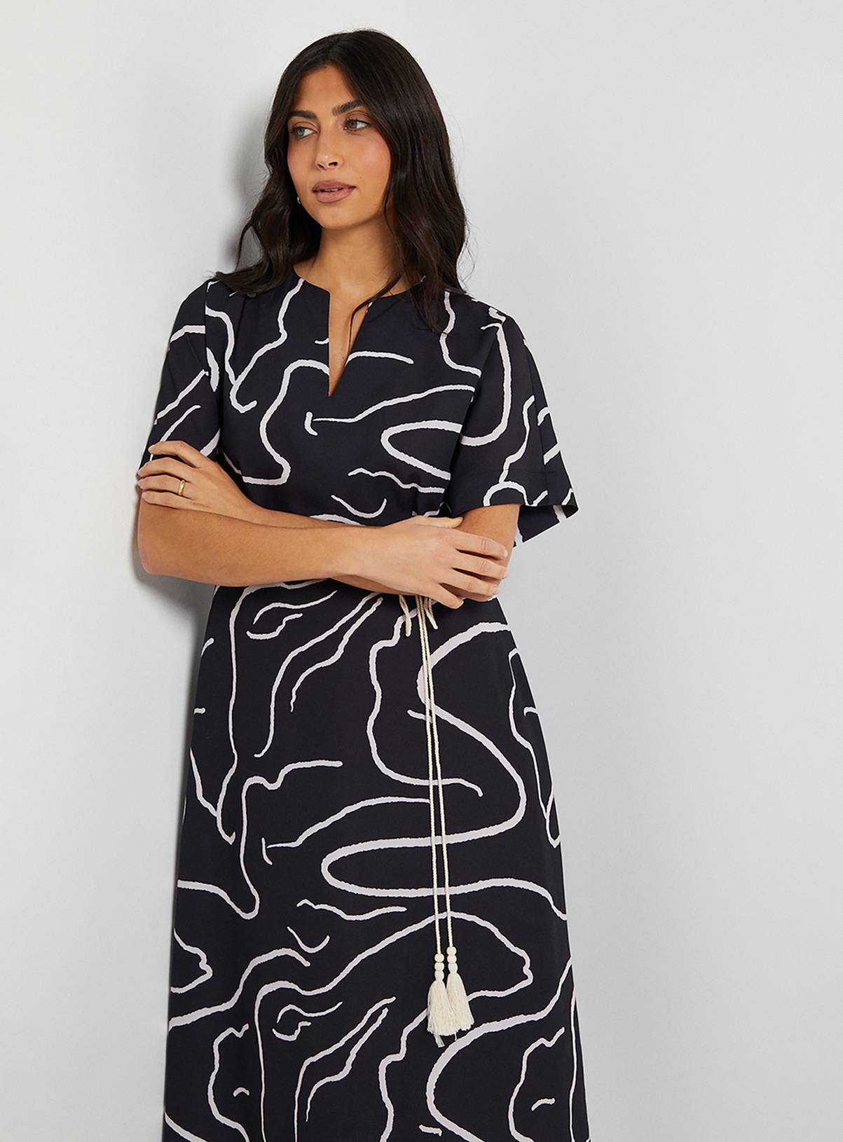 WALLIS Abstract Belted Midi Dress 10 - Image 4