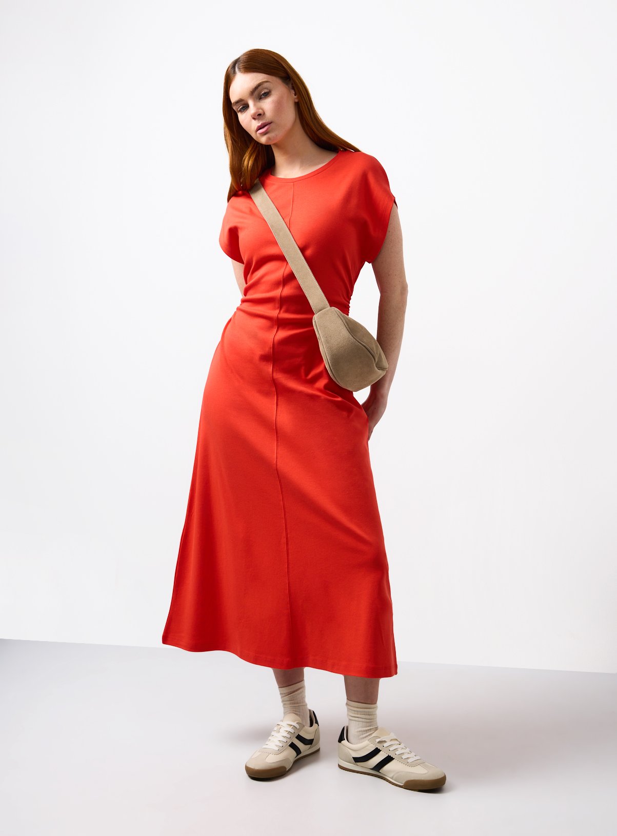 Red Jersey Fabric Cinched Column Dress 20 - Image 2 thumbnail
