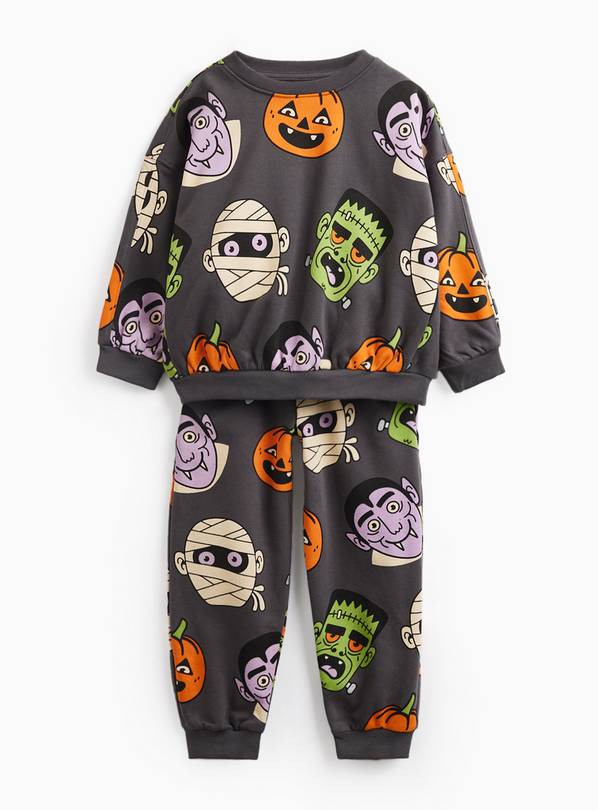 Grey Halloween Print Sweatshirt & Joggers Set 1-2 years