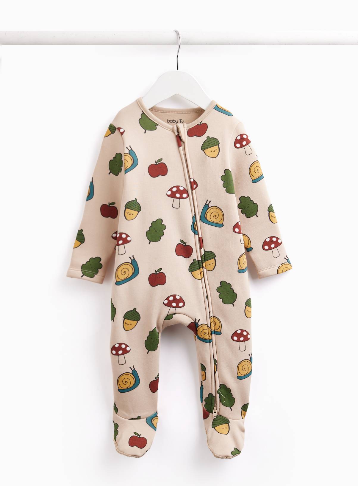 Mushrooms & Snails Fleece-Lined Sleepsuit Newborn - Image 1