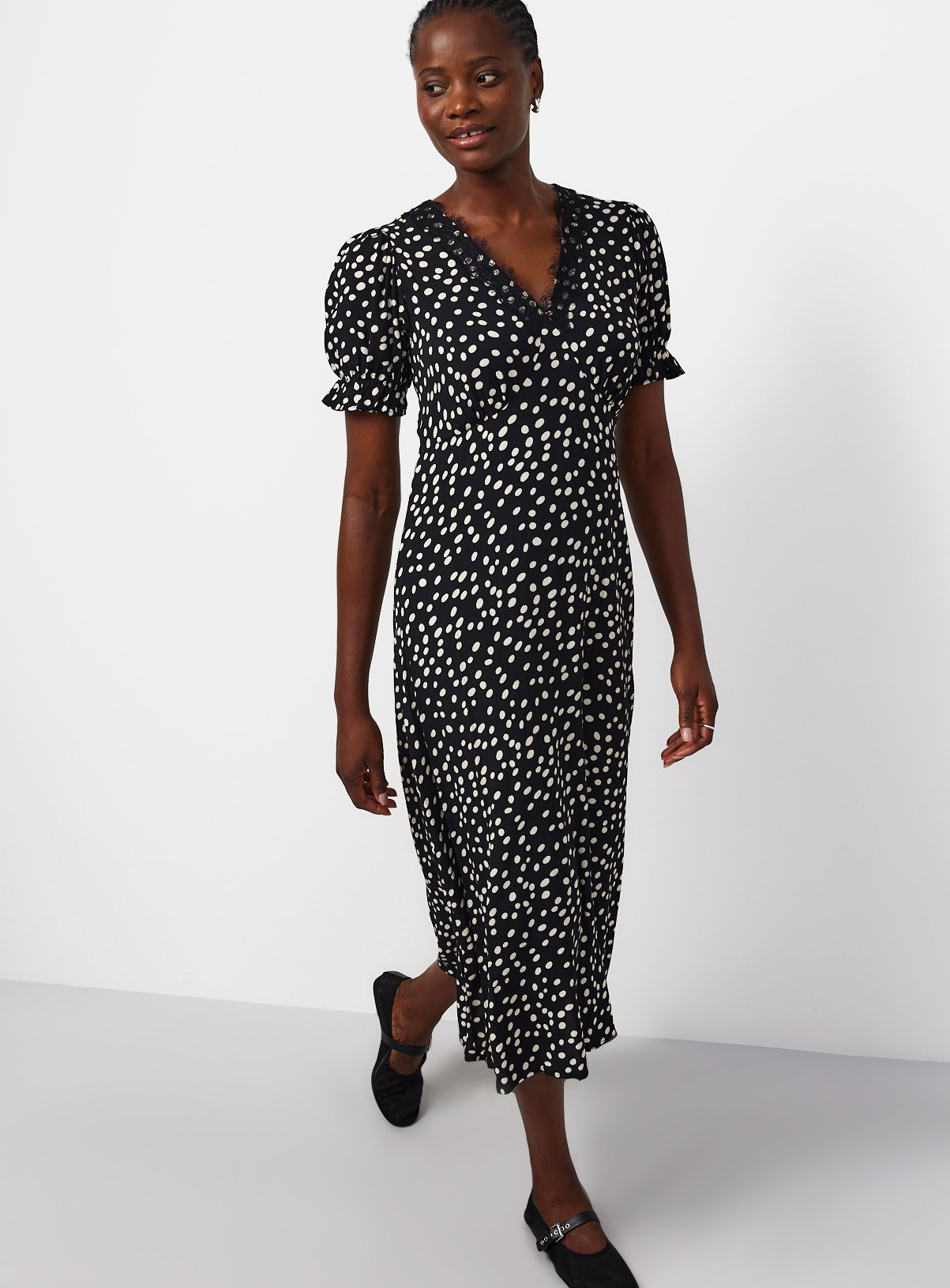 Mono Spot Lace Trim Midaxi Tea Dress 16 - Image 2 thumbnail