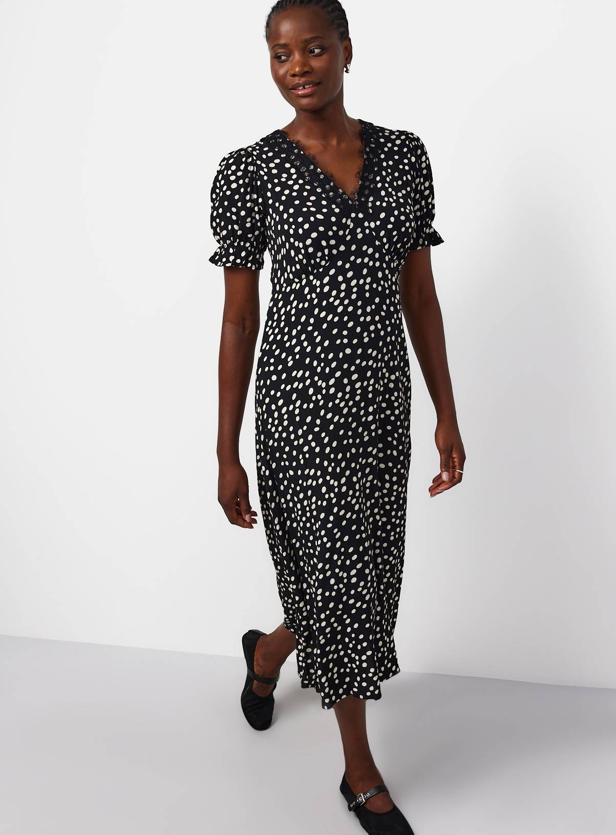 Buy Mono Spot Lace Trim Midaxi Tea Dress 24 | Midaxi dresses | Tu