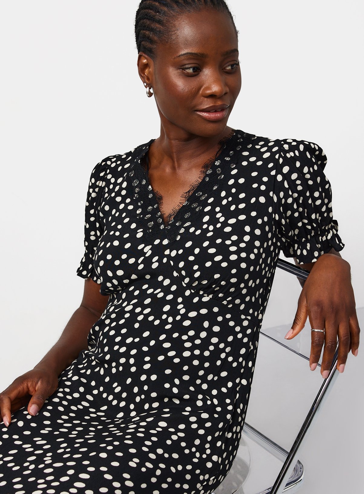 Mono Spot Lace Trim Midaxi Tea Dress 16 - Image 3 thumbnail