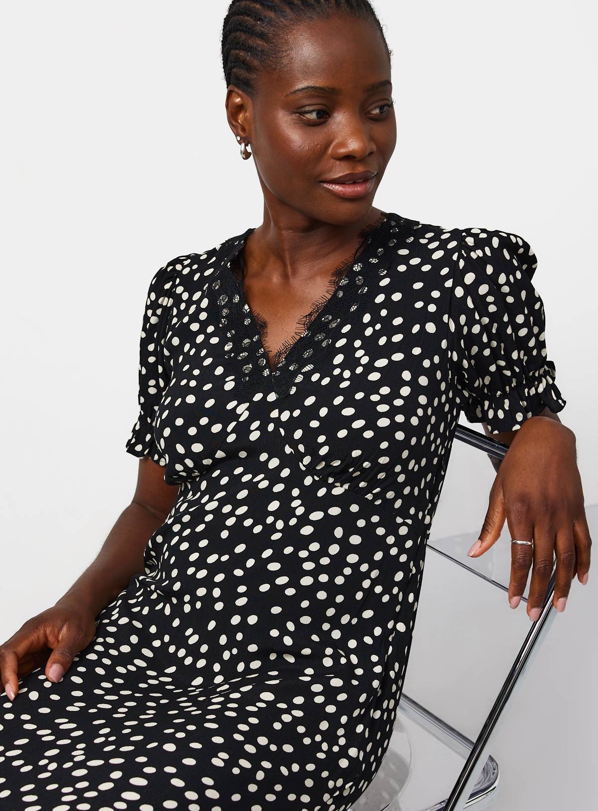 Mono Spot Lace Trim Midaxi Tea Dress 16 - Image 3