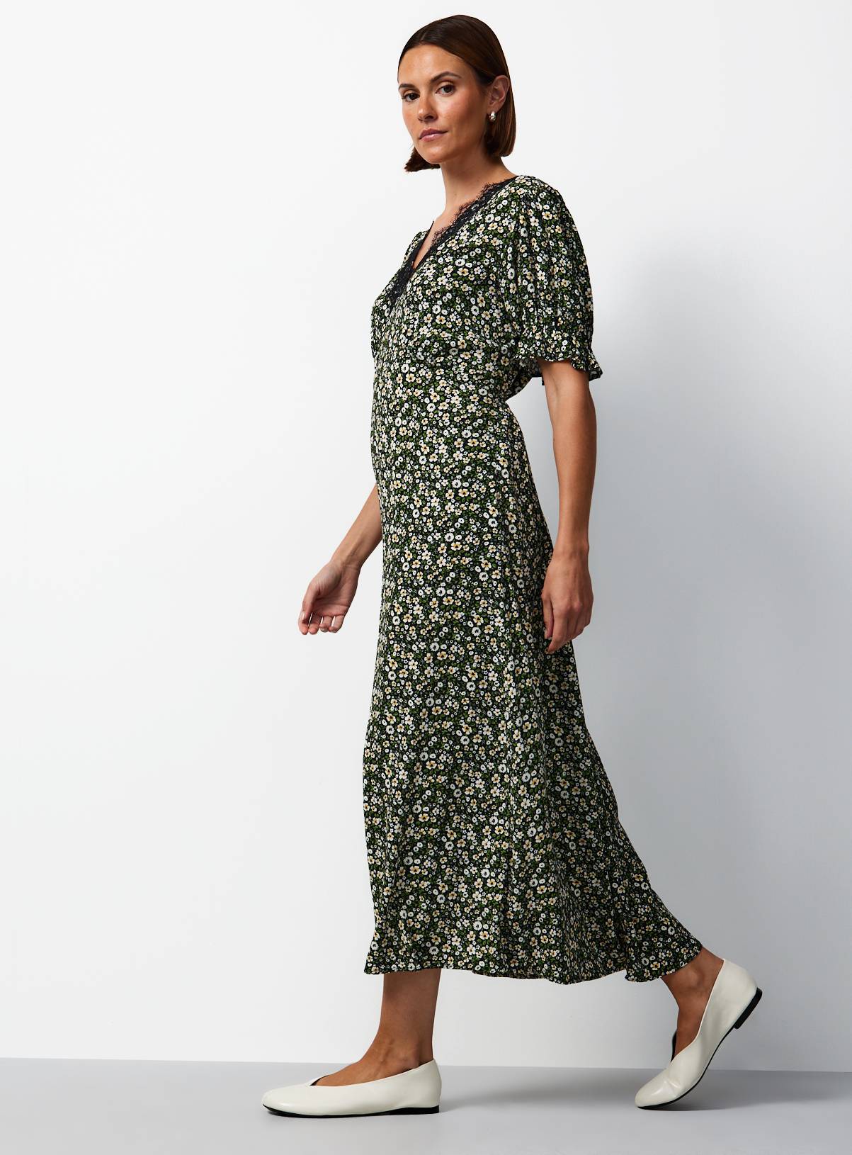 Green Ditsy Floral Tea Dress 6 - Image 1