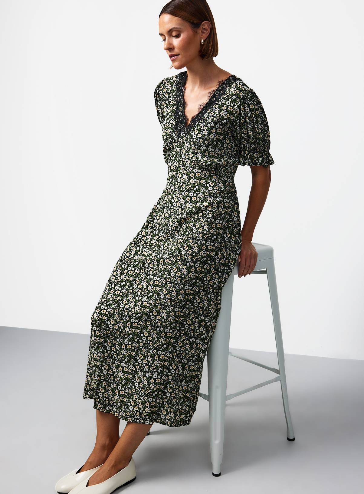 Green Ditsy Floral Tea Dress 6 - Image 2