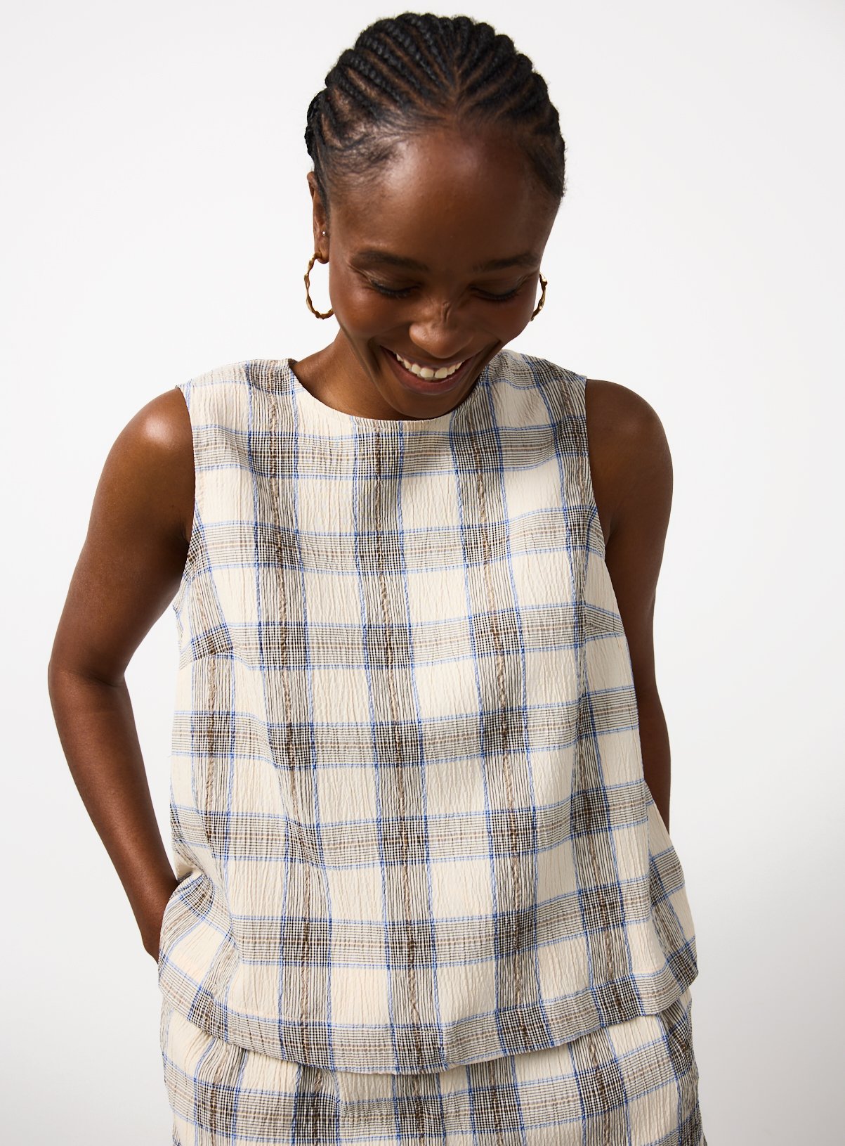 Cream Check Print Shell Co-ord Top 6 - Image 2 thumbnail