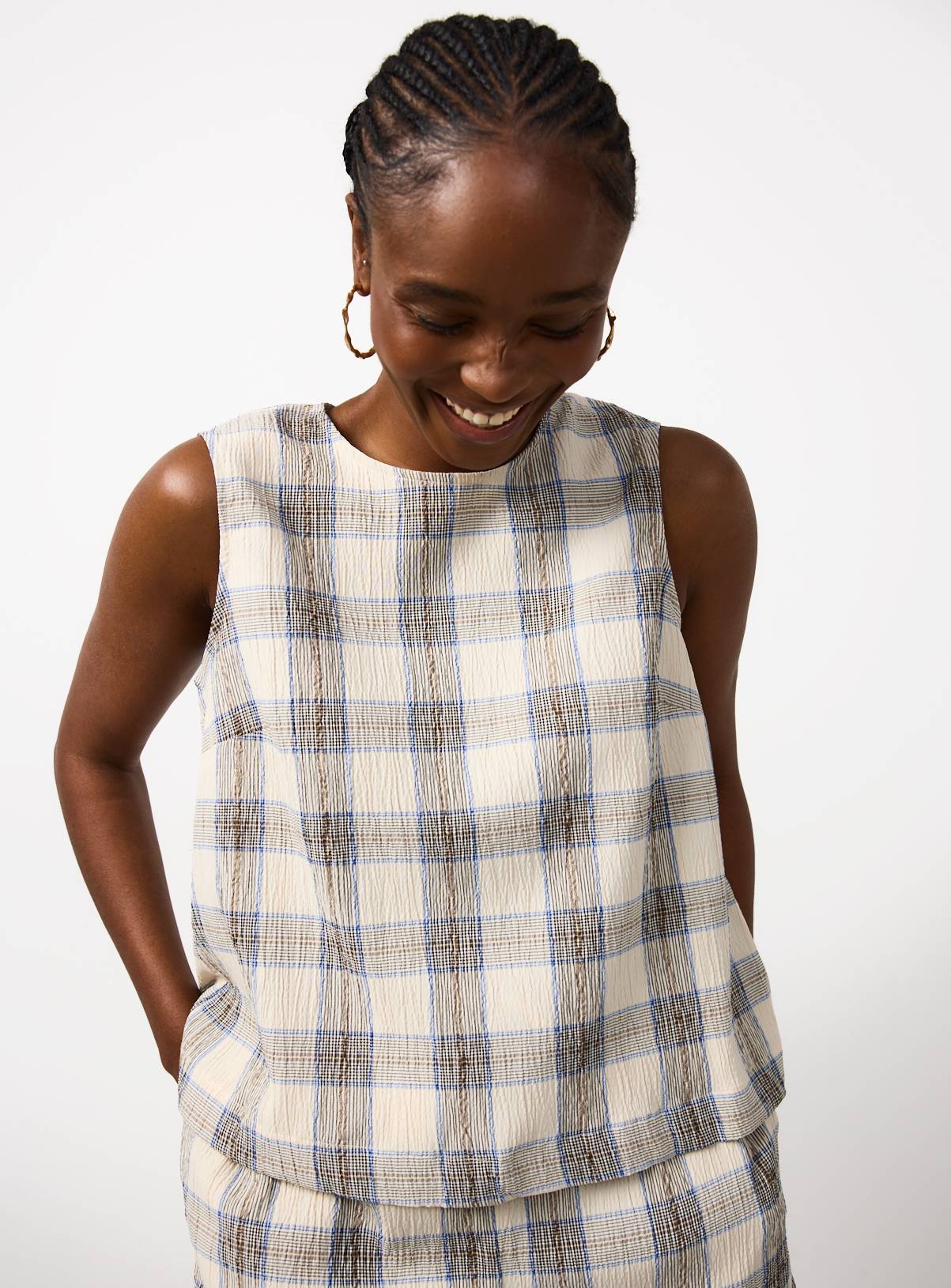 Cream Check Print Shell Co-ord Top 16 - Image 2