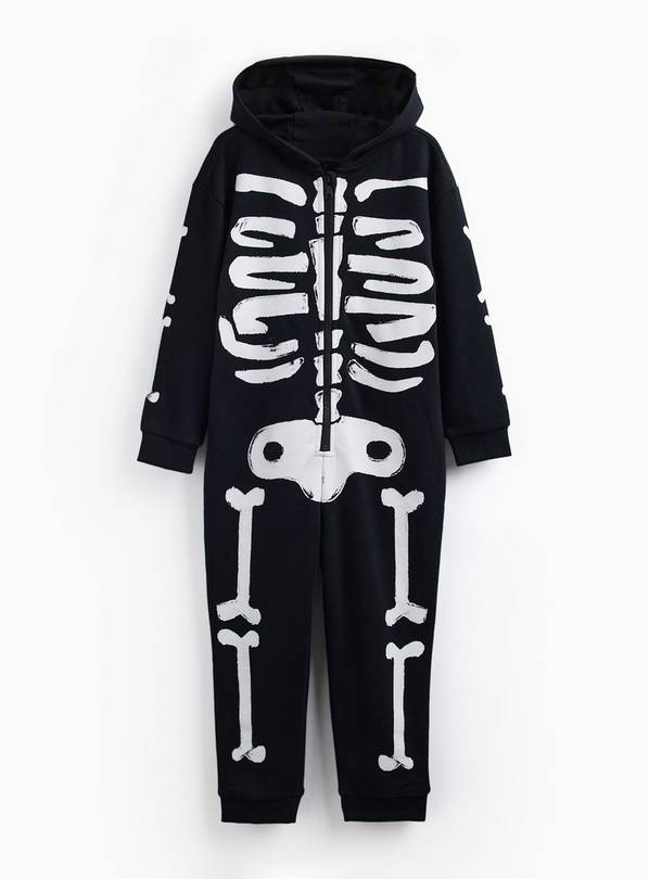 Black Skeleton Halloween Print Puddlesuit 5-6 years