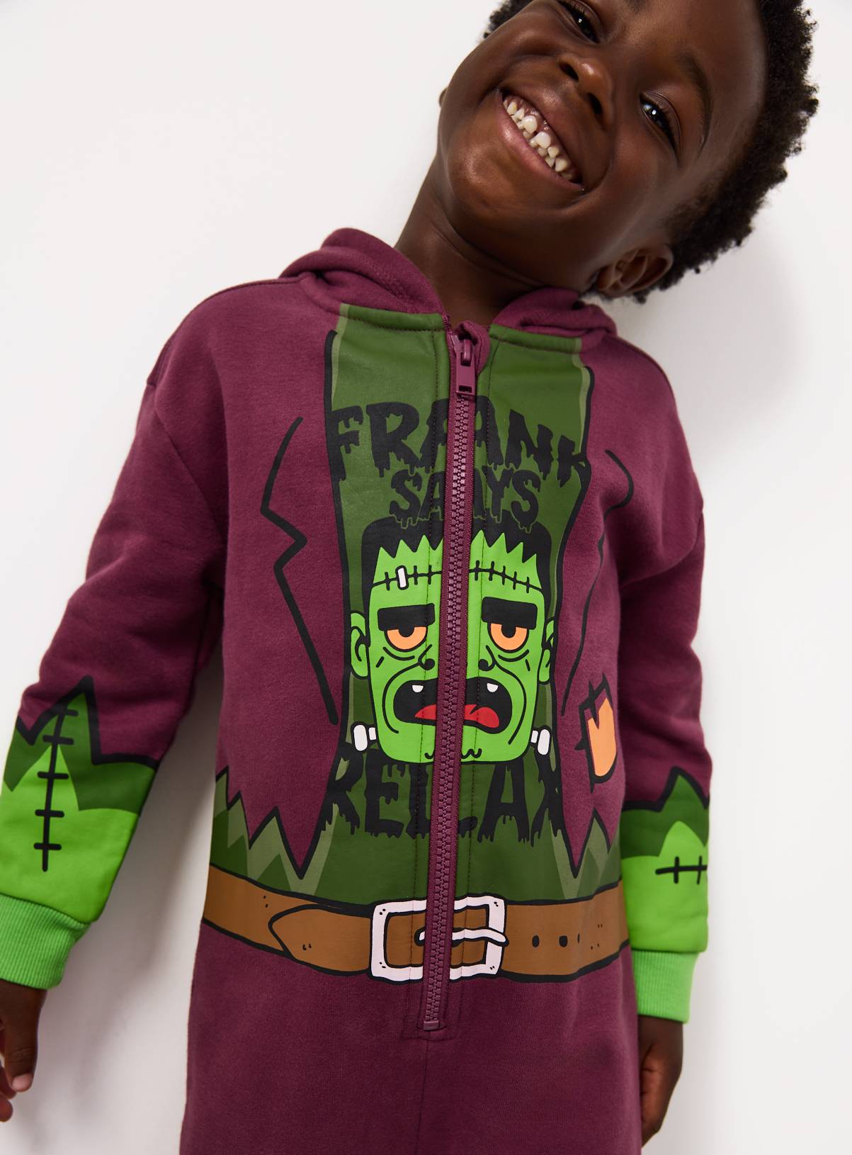 Purple Halloween Frankenstein Print All in One 4-5 years - Image 2