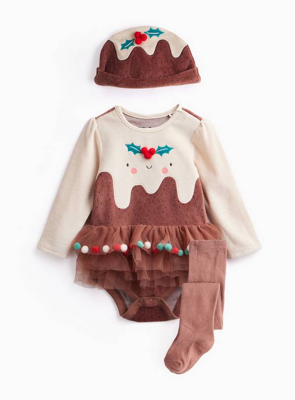 Christmas Pudding Bodysuit & Tights Set 6-9 months