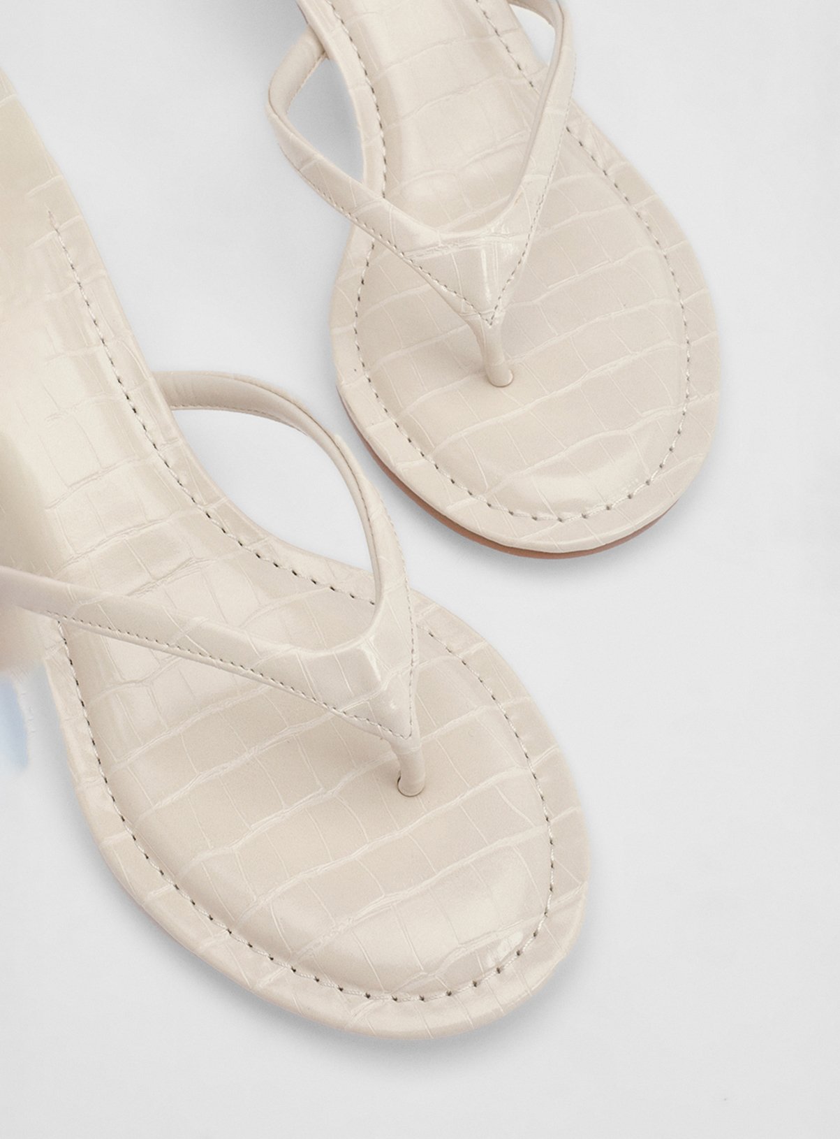 OASIS Julia Faux Croc Toepost Kitten Heel Sandals White 6 - Image 3 thumbnail
