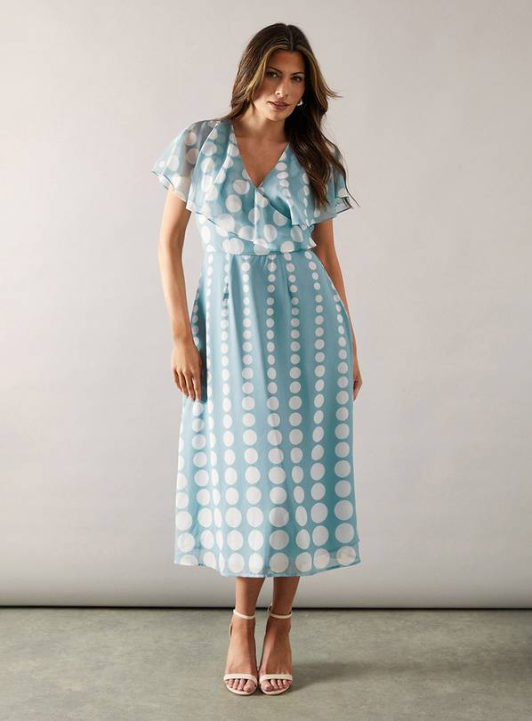WALLIS Chiffon Spot Border Cape Sleeve Midi Dress 12
