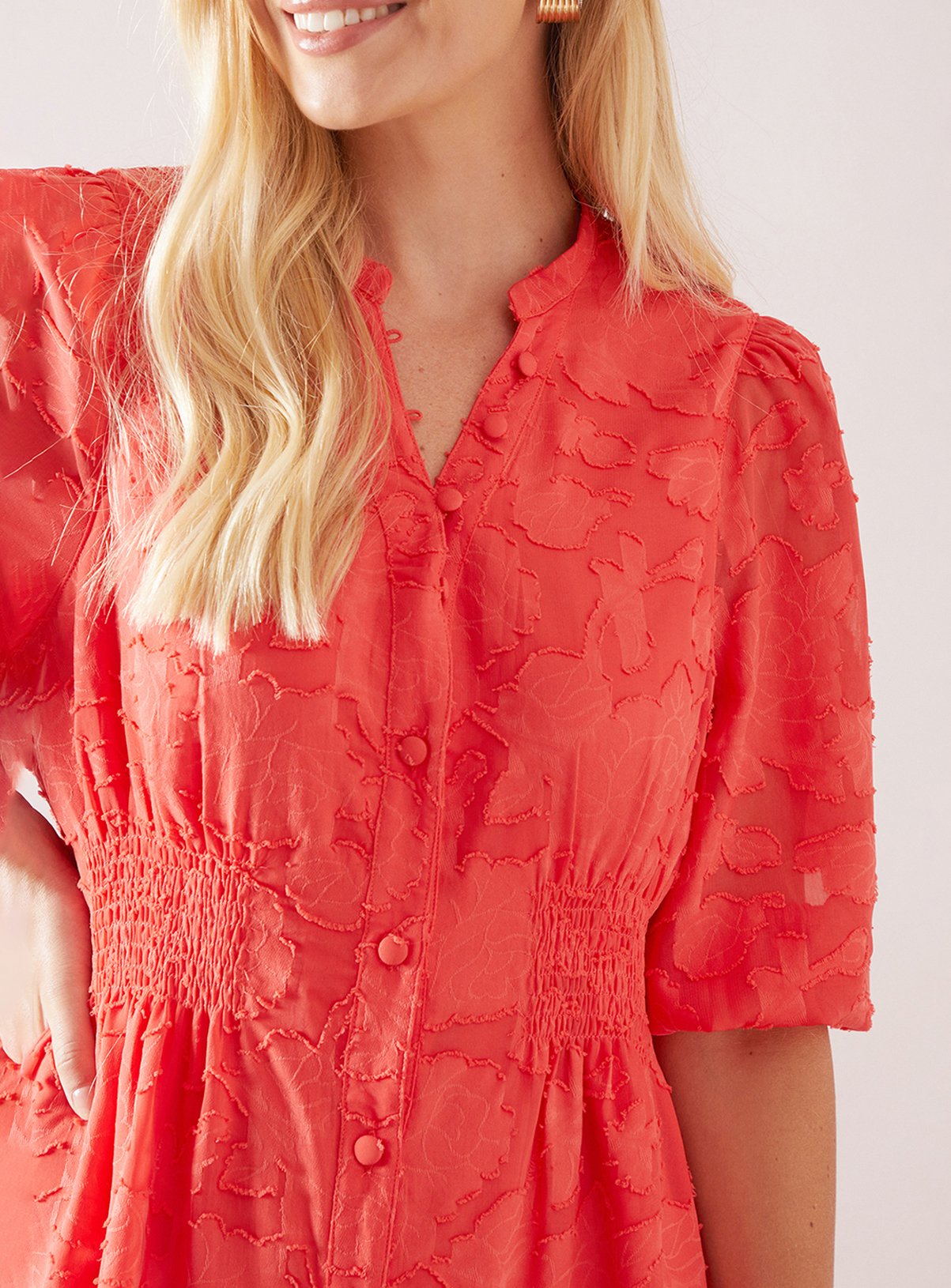 WALLIS Petite Floral Jacquard Button Midi Dress 20 - Image 4 thumbnail