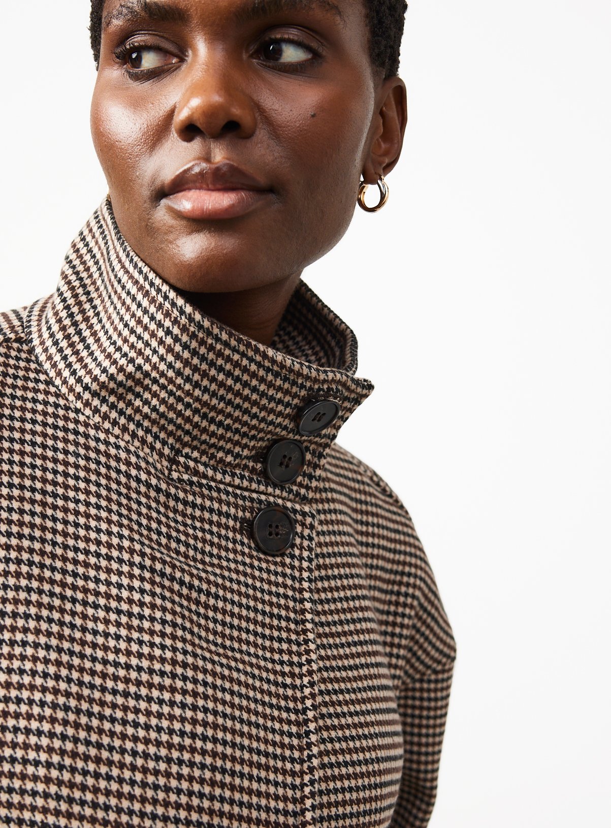 Brown Check Funnel Neck Boxy Jacket 14 - Image 3 thumbnail