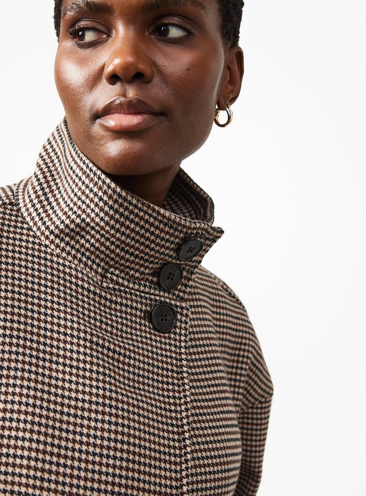Brown Check Funnel Neck Boxy Jacket 14 - Image 3