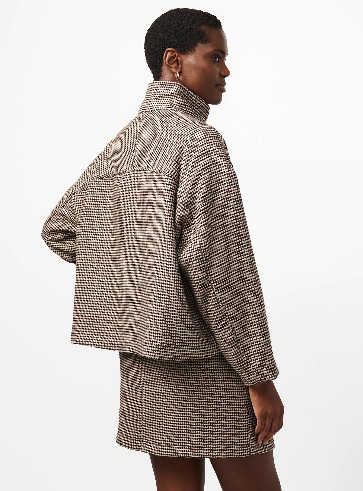 Brown Check Funnel Neck Boxy Jacket 14 - Image 4